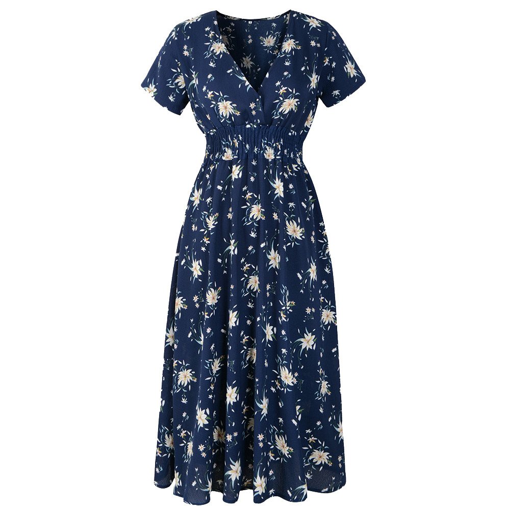 ZEFOTIM Women's Floral Print V-Neck Summer Dress - Casual Beach Party, Holiday & Vacation Outfit for Ladies