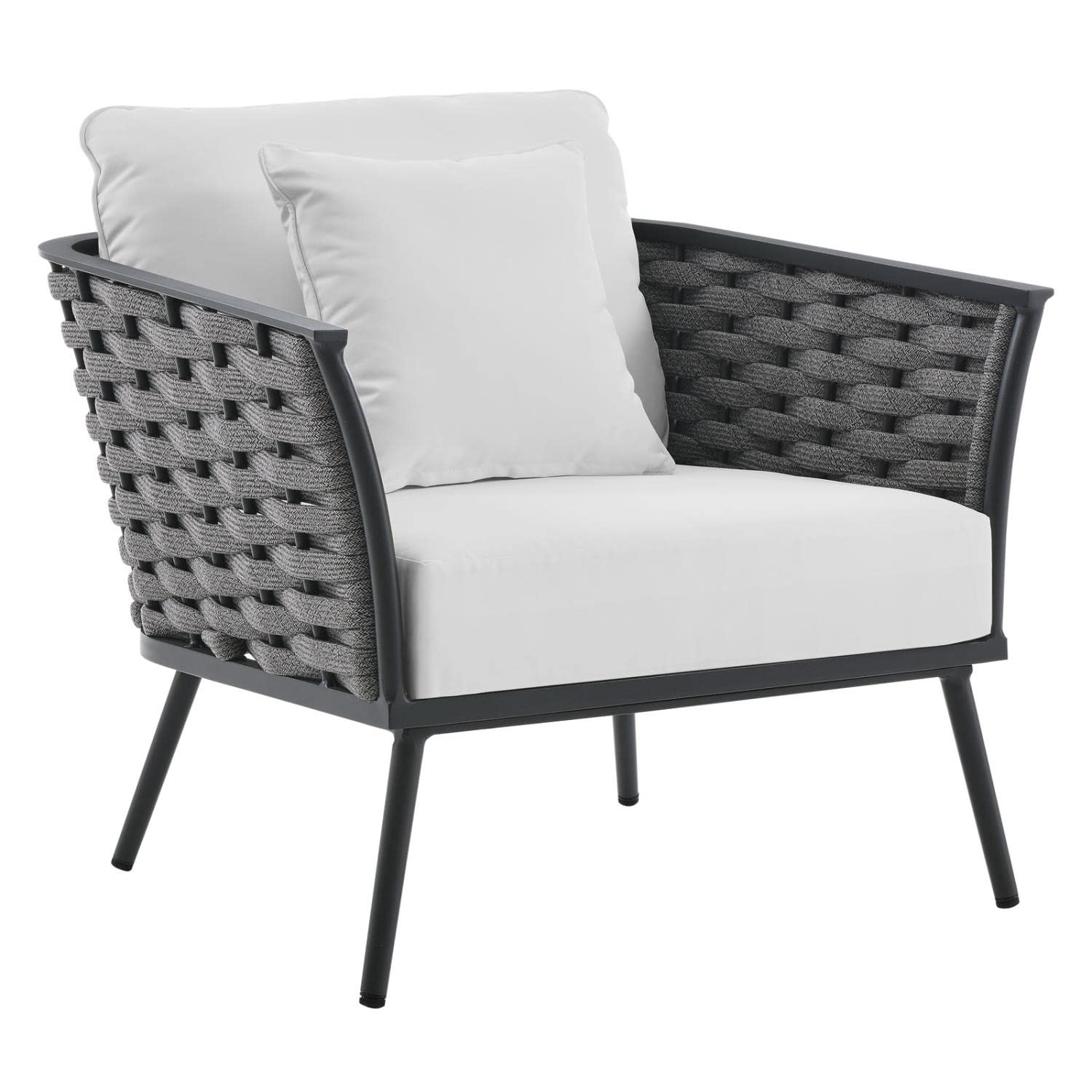 Modway EEI-3167-GRY-WHI-SET Outdoor Patio Sectional Sofa Set - Water-Resistant Gray & White Cushions - Perfect for Backyard, Poolside & Garden Relaxation