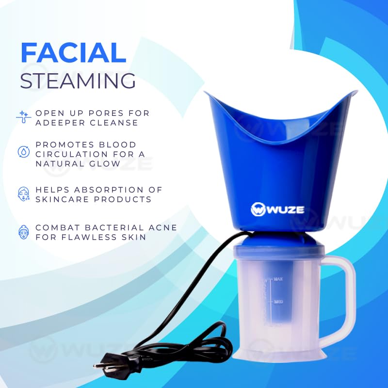 Wuze 3-in-1 Steamer for Cold, Cough & Nasal Congestion Relief - Facial Steamer, Vaporizer & Steam Inhaler for Adults & Kids (Blue) - Perfect for Home, Travel & Office Use