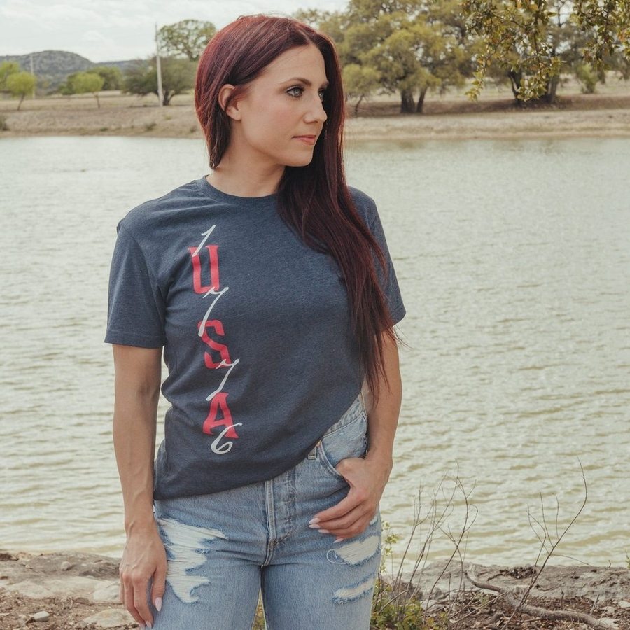 Women's Patriotic 1776 USA Flag Boyfriend Fit T-Shirt - Midnight Navy - Comfortable Casual Wear for 4th of July & Independence Day Celebrations