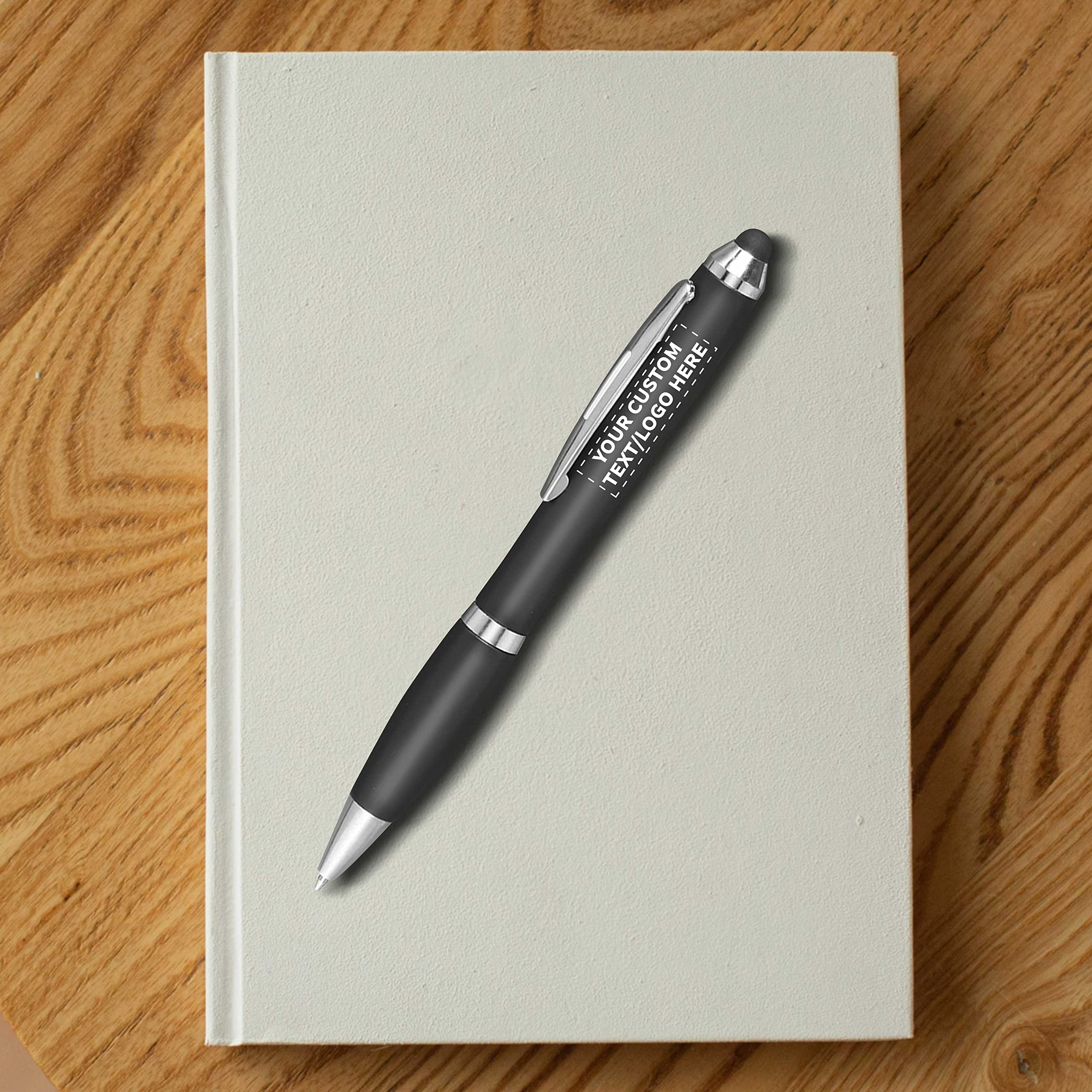 Custom Plastic Stylus Pens Bulk Pack of 100 - Personalized Black Ink Stylus for Touchscreens - Perfect for Office, School, Business, Tradeshows & Events - Great for Tablets, iPads, Smartphones & Digital Signatures