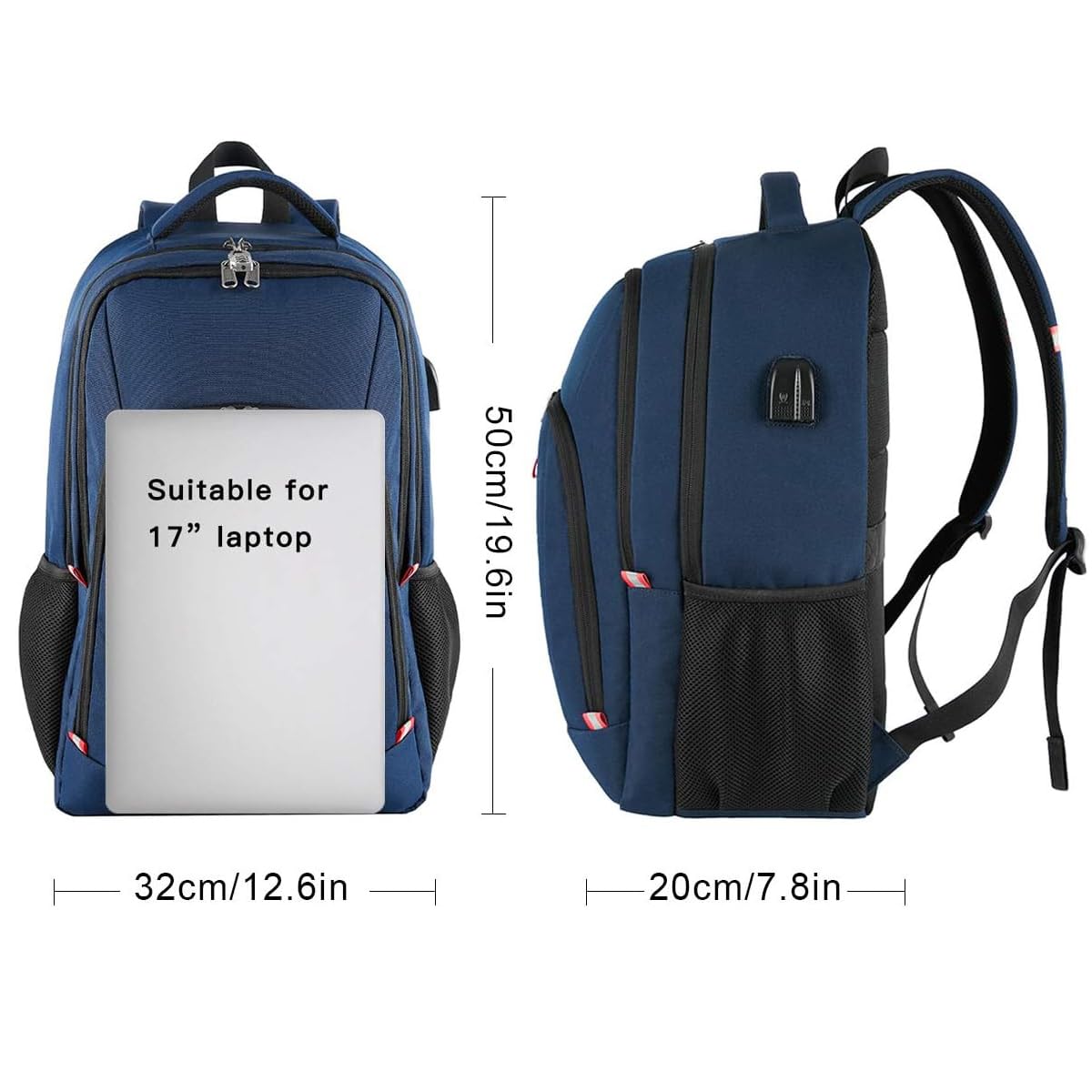 Della Gao Anti Theft Travel Laptop Backpack for Men & Women with USB Charging Port, Water Resistant Business Computer Bag Fits 17 Inch Laptop & Notebook, Blue - Perfect for Work, School & Travel
