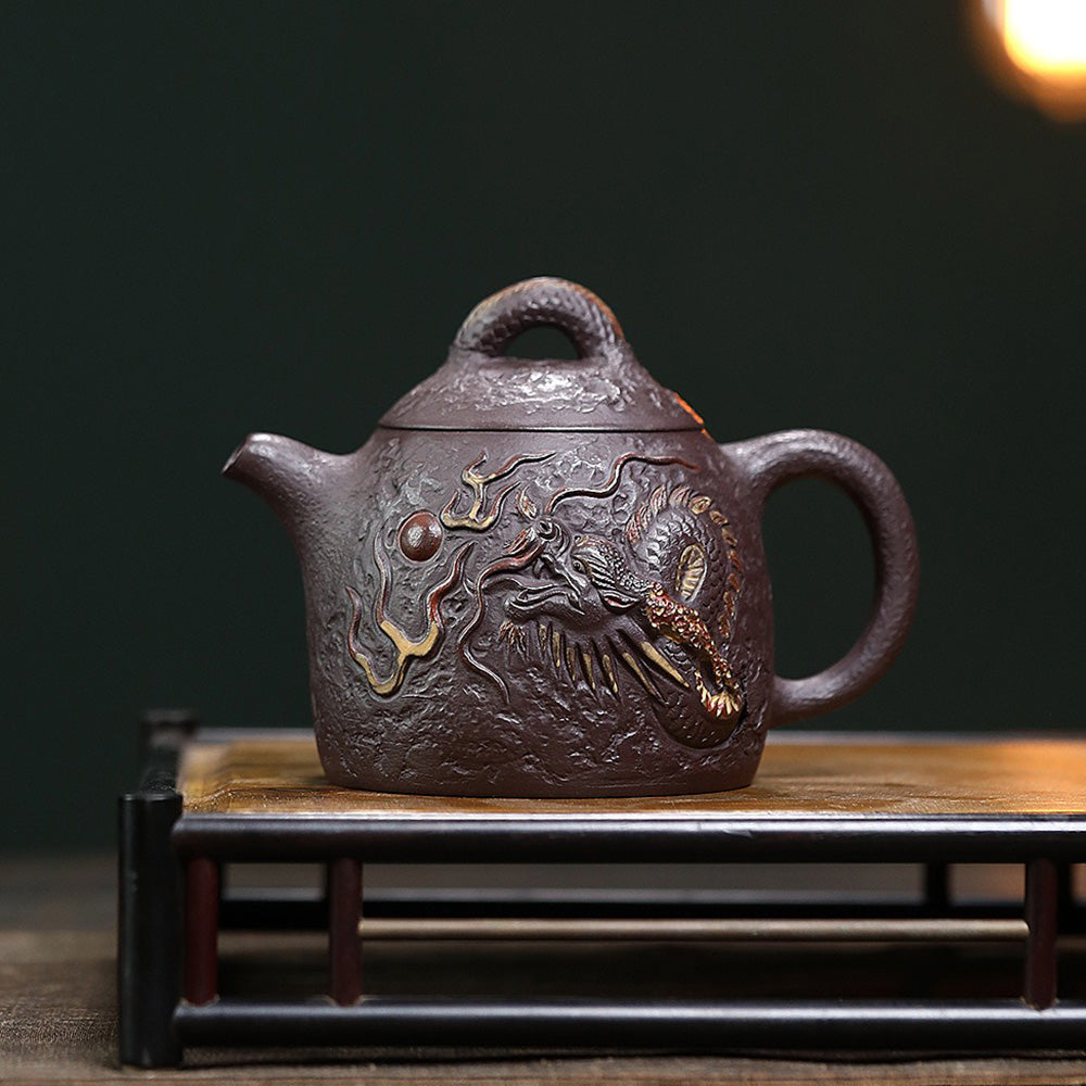 Premium Yixing Purple Clay Dragon Qin Quan Teapot - Handmade Chinese Ceramic Teapot for Oolong & Pu-erh Tea Brewing - Perfect Gift for Tea Lovers & Home Decor