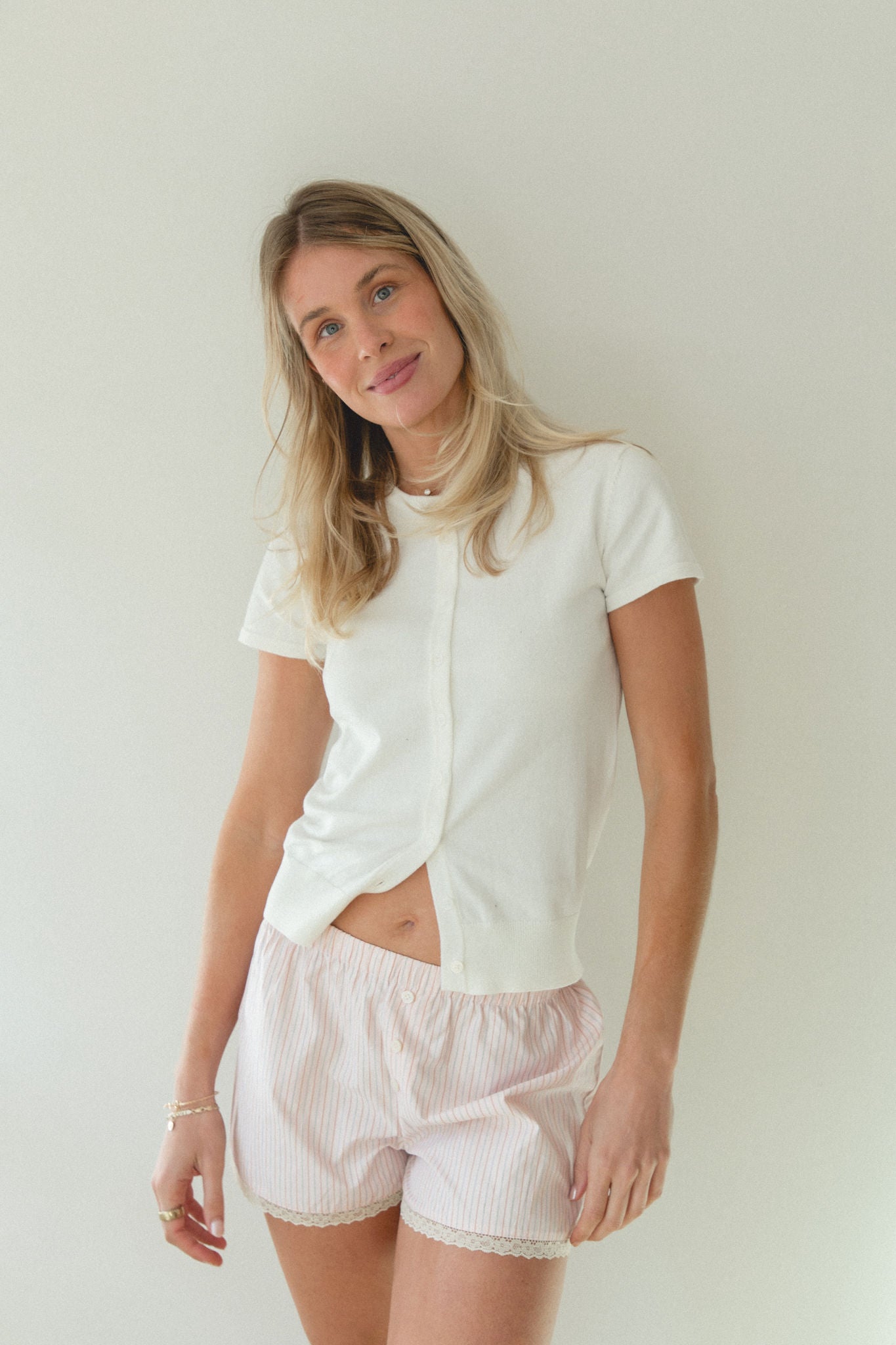 Amour Woven Striped Shorts for Women - Comfortable Summer Casual Shorts with Elastic Waist | Perfect for Beach, Vacation & Everyday Wear