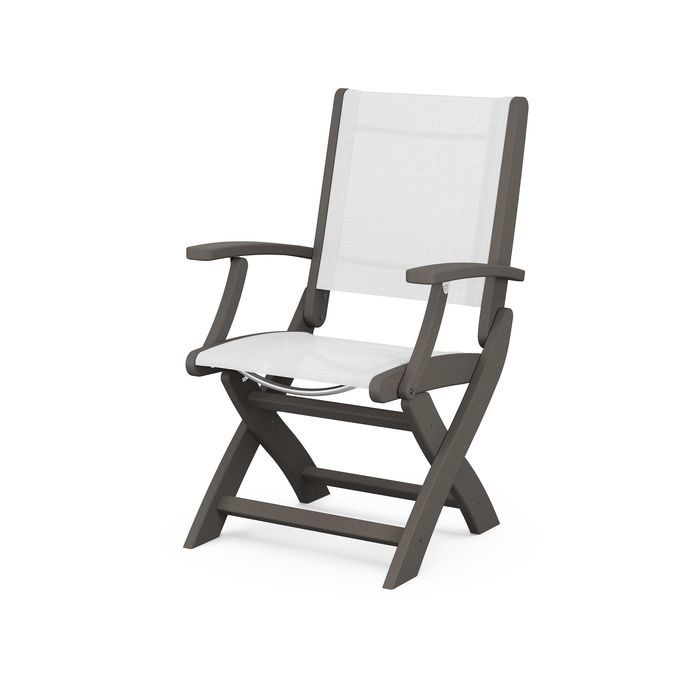 POLYWOOD Coastal Folding Chair - Durable Outdoor Furniture for Patio, Beach & Poolside - Weather-Resistant Adirondack Style Chair with Cup Holder