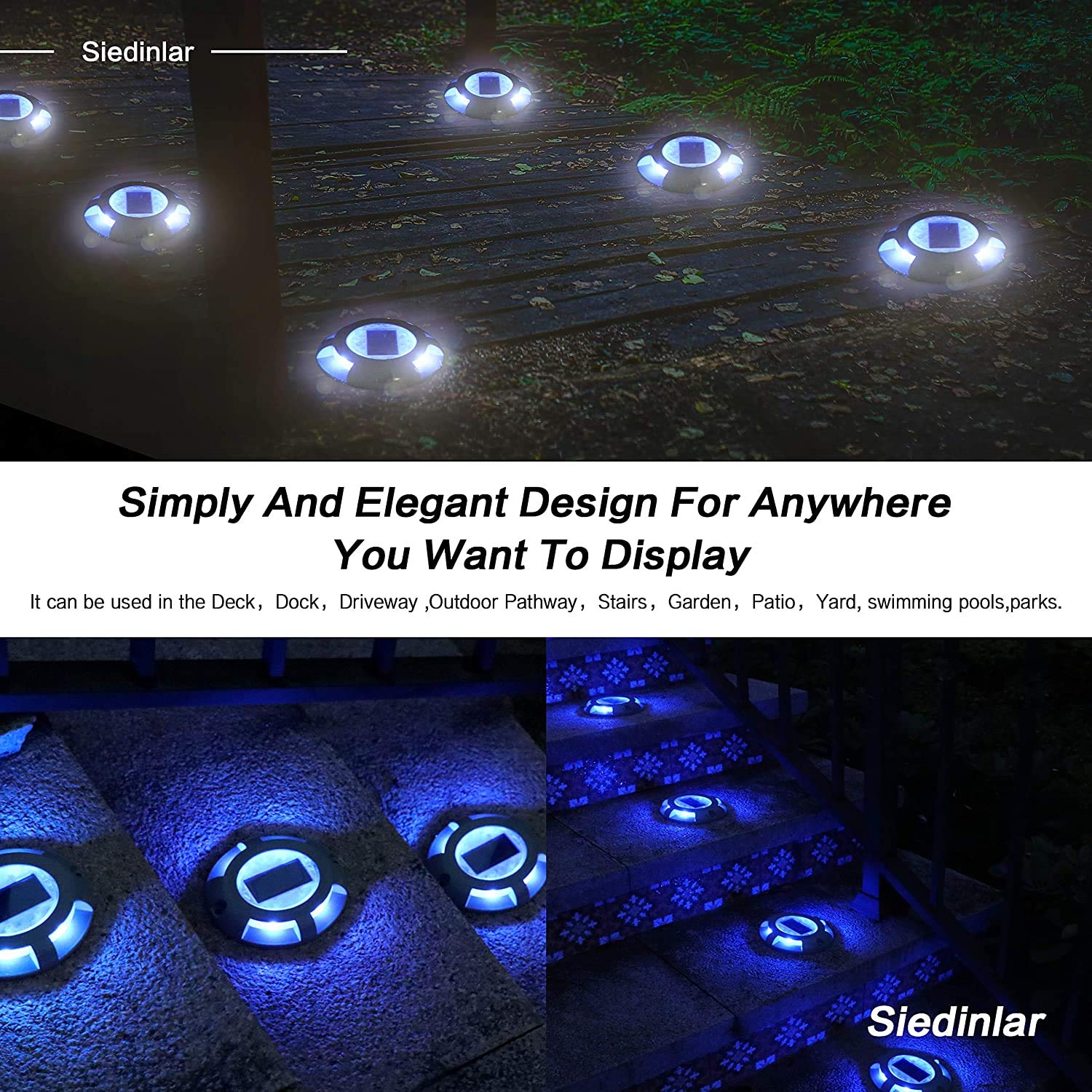 SIEDiNLAR Solar Deck Lights - 4 Pack Blue & 4 Pack Blue/Red (2 Color Modes) - Waterproof Outdoor Solar Pathway Lights for Garden, Patio, Yard, and Deck Lighting