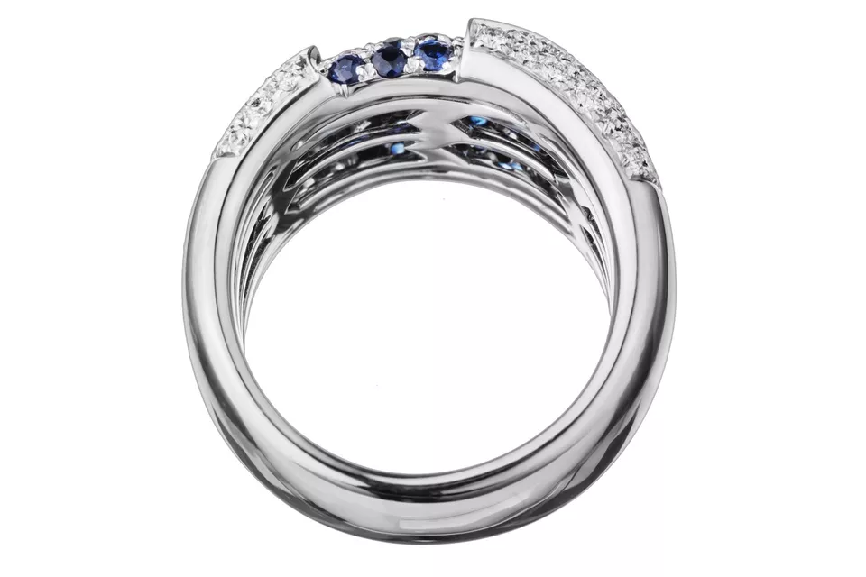 Damiani Fiordi 18K White Gold Diamond & Sapphire Ring for Women | Elegant Luxury Jewelry for Weddings, Anniversaries & Special Occasions