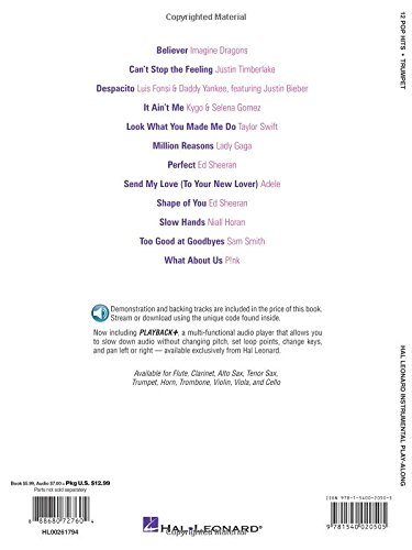 12 Pop Hits for Trumpet - Hal Leonard Instrumental Play-Along Book with Online Audio | Perfect for Practice, Performances & Music Lessons