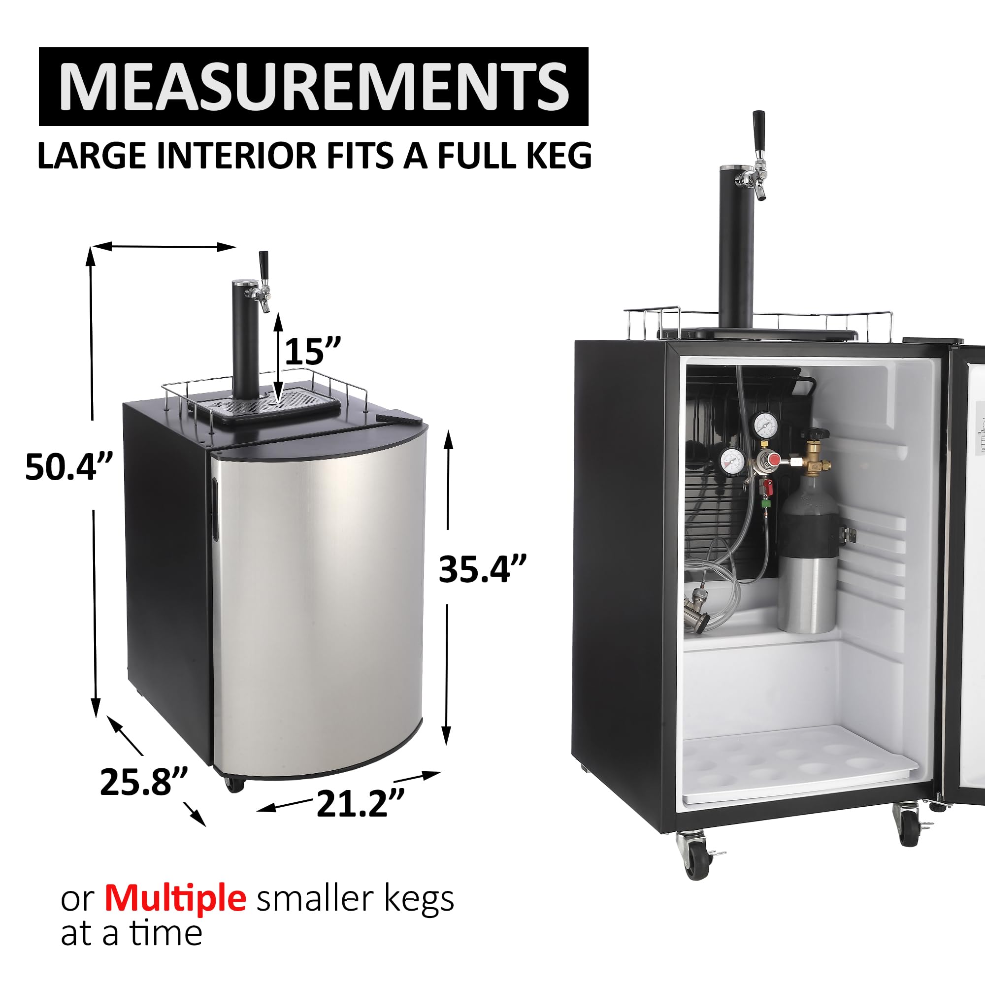 Commercial Beer Kegerator - Single Tap Draft Beer Dispenser with 128L Capacity, Stainless Steel Construction, Built-in Shelves & Drip Tray - Perfect for Home Bars, Restaurants, and Party Events