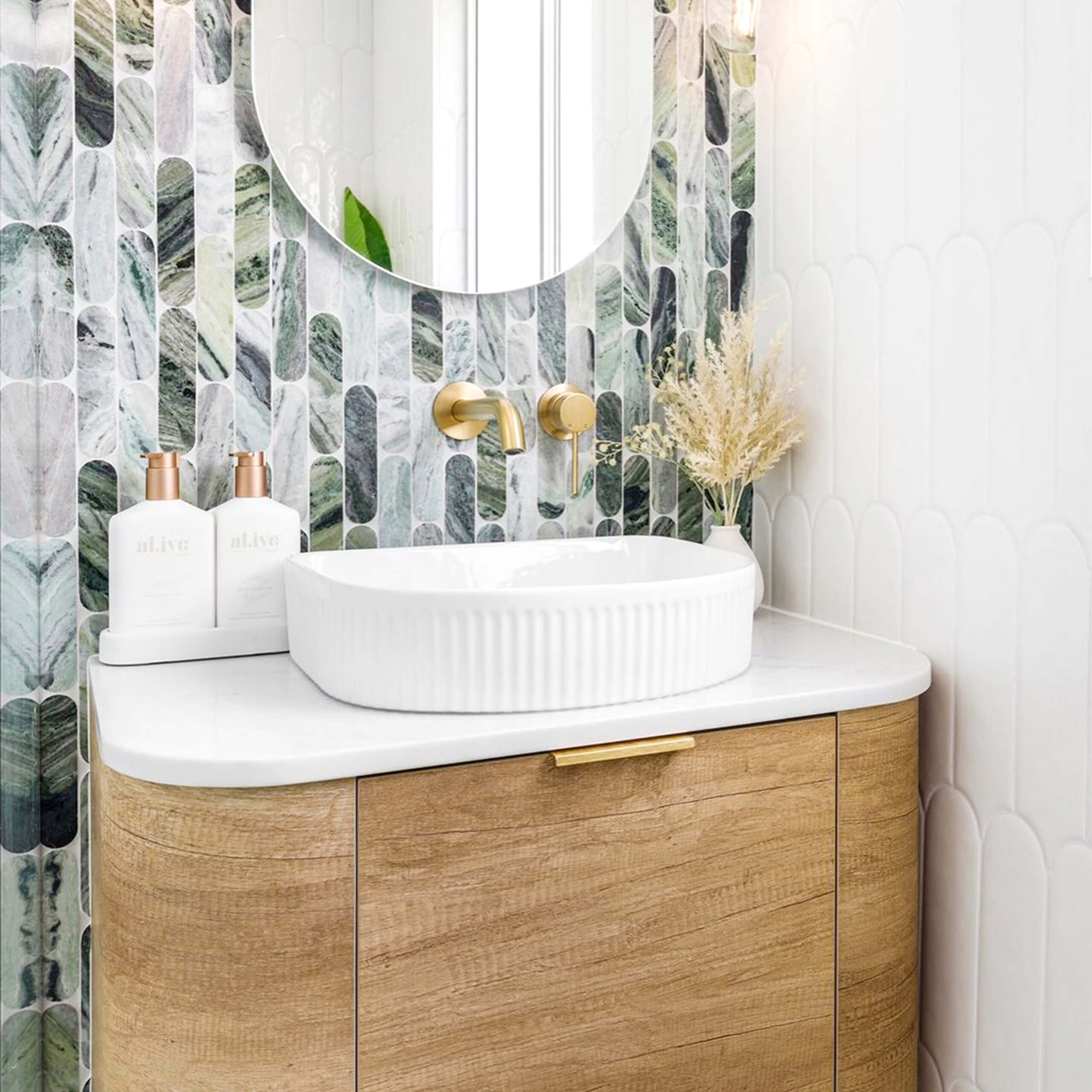 Archie Above Counter Center Waste Basin 415x365mm Gloss White - Premium Bathroom Sink for Modern Vanities & Powder Rooms