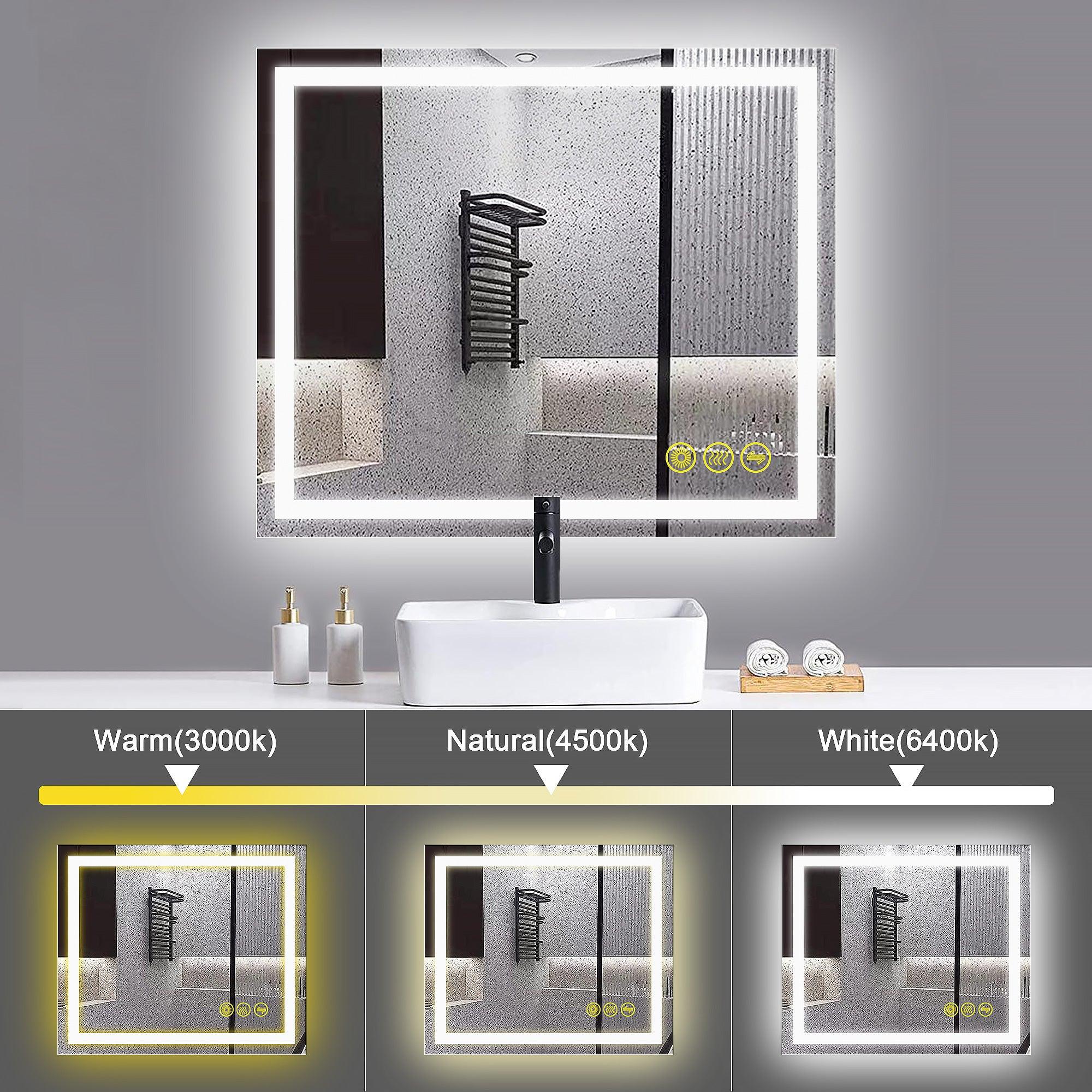 Anti-Fog LED Bathroom Mirror with Backlit Illumination - Touch Switch & Dimmable Light for Makeup Vanity, Shaving, and Home Decor