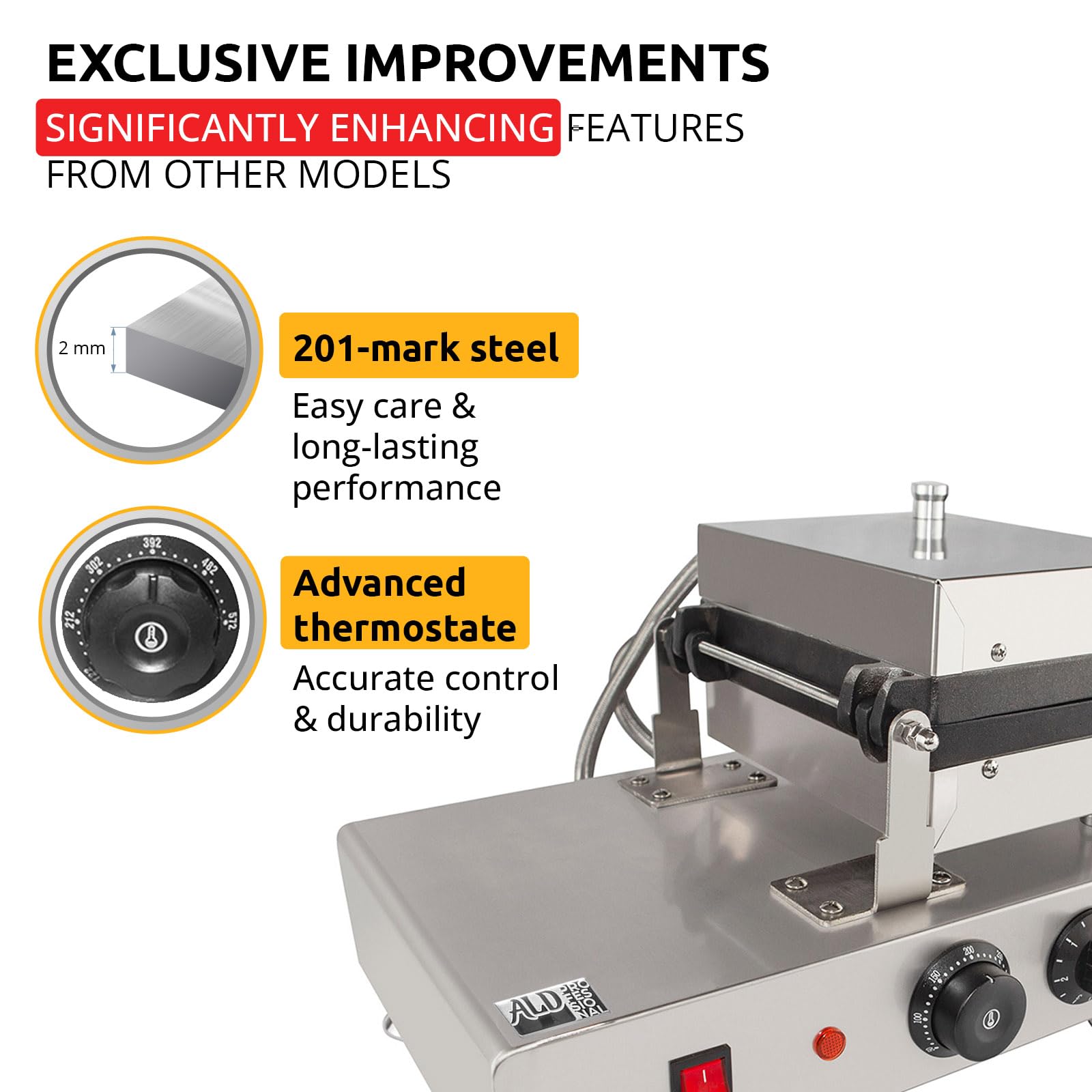 ALDKitchen Belgian Waffle Maker - Thick Waffle Iron with Removable Plates & Swing Design | Makes 2 Square Waffles | 110V for Home, Breakfast & Brunch | Perfect for Family Gatherings & Sunday Brunches