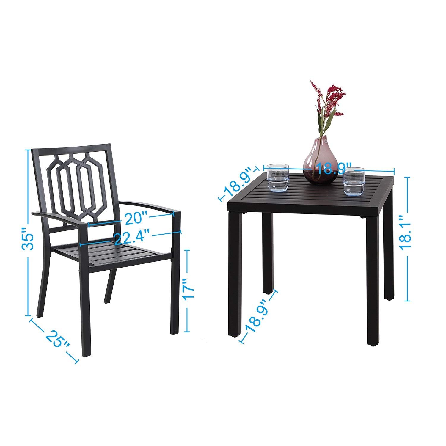 MFSTUDIO 3-Piece Steel Patio Bistro Set - Outdoor Garden Furniture with 2 Chairs & Coffee Table - Perfect for Backyard, Balcony, and Poolside Relaxation