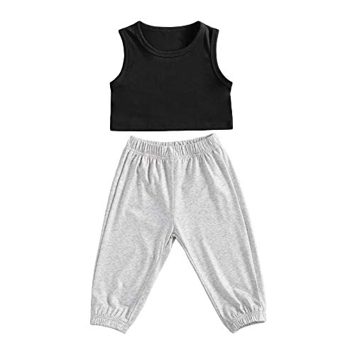 JIUJIUMI Toddler Baby Girl Outfit - Black Sleeveless Vest Crop Top & Jogger Pants Set | Soft Cotton Playwear for Playdates, Daycare & Casual Wear