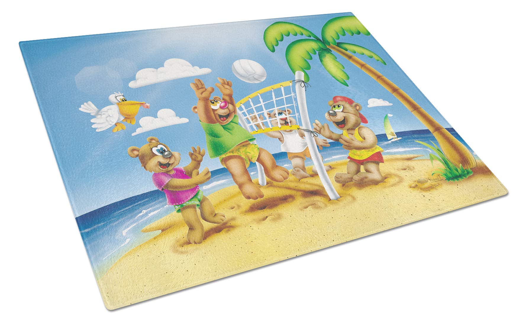 Bears Playing Volleyball Tempered Glass Cutting Board - Large Decorative Kitchen Chopping & Serving Board - Durable Scratch-Resistant Glass for Food Prep, Charcuterie & Party Serving