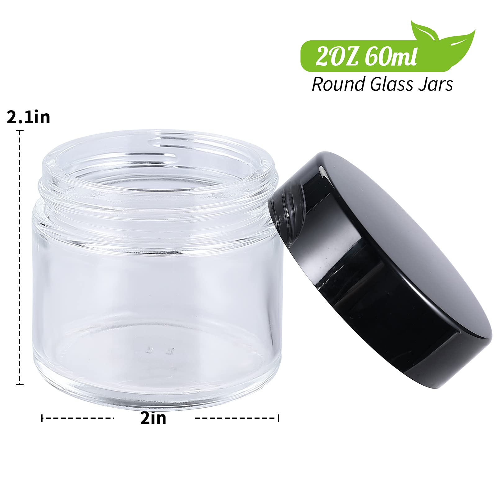 30 Pack 2oz Clear Glass Jars with Black Lids & Inner Liners - Airtight Round Cosmetic Containers for Storing Lotions, Creams, Powders, Ointments - Perfect for DIY Beauty, Travel, Home Organization & Gift Packaging