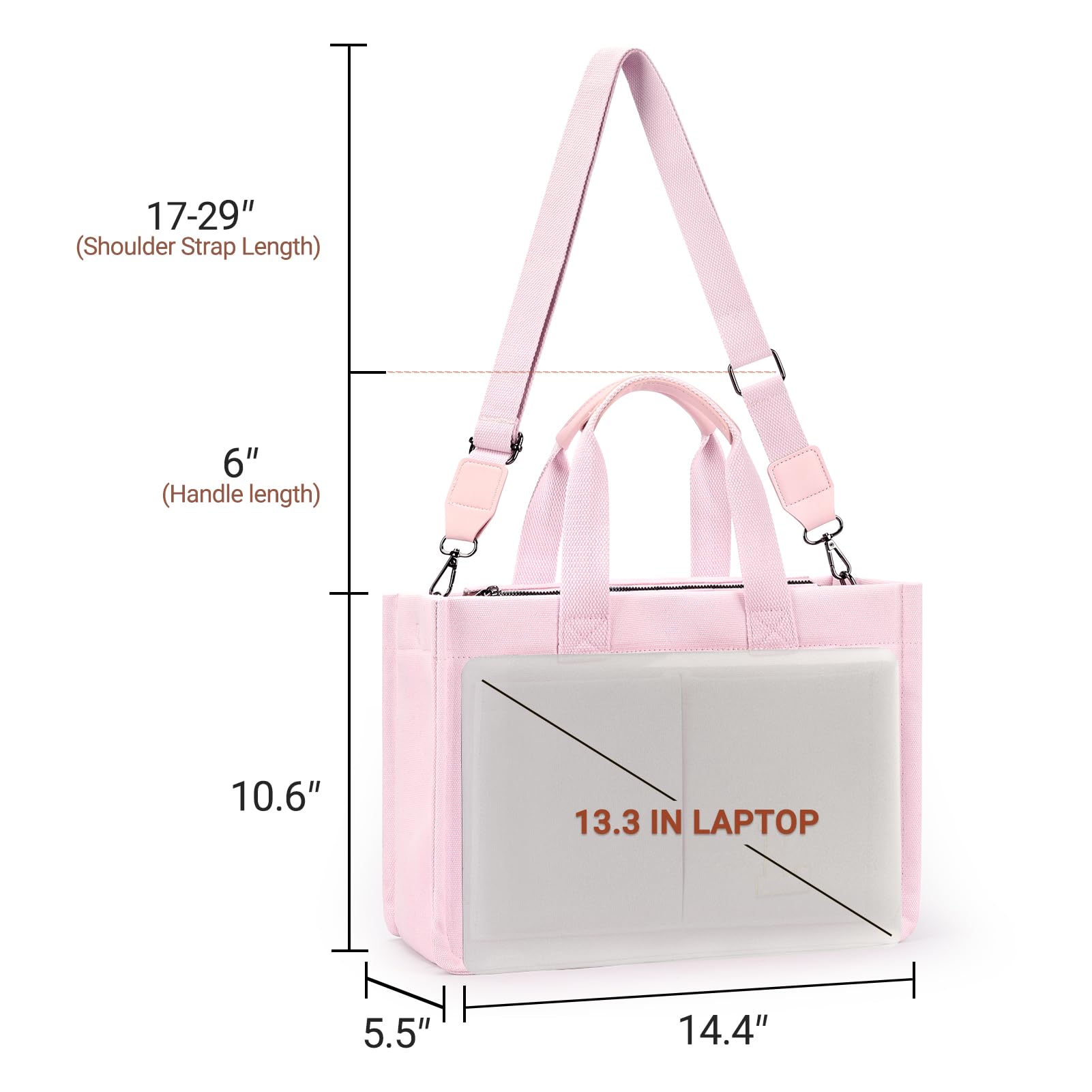 ZORFIN Women's Canvas Tote Bag with Zipper & Multiple Pockets - Stylish Crossbody Work Bag for Laptop, Books & Travel | Perfect for Office, College & Daily Commute | Great Gift Idea for Students & Professionals