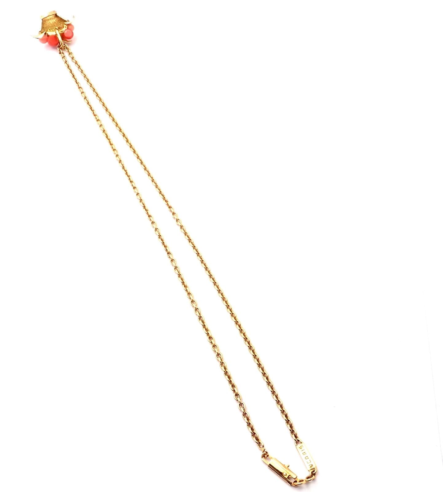 Authentic Van Cleef & Arpels 18k Gold Coral Bead Fruit Basket Pendant Necklace - Luxury Jewelry Gift for Women, Perfect for Weddings, Anniversaries & Special Occasions