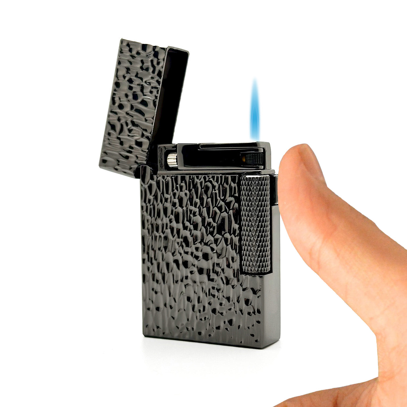Visol Hubbard Hammered Soft Flame & Torch Flame Flint Lighter in Gunmetal - Perfect for Cigars, Candles, Camping & Outdoor Use