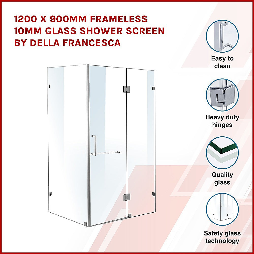10mm Frameless Glass Shower Screen 1200 x 900mm - Modern Bathroom Enclosure by Della Francesca | Perfect for Walk-in Showers, Wet Rooms & Spa-Style Bathrooms
