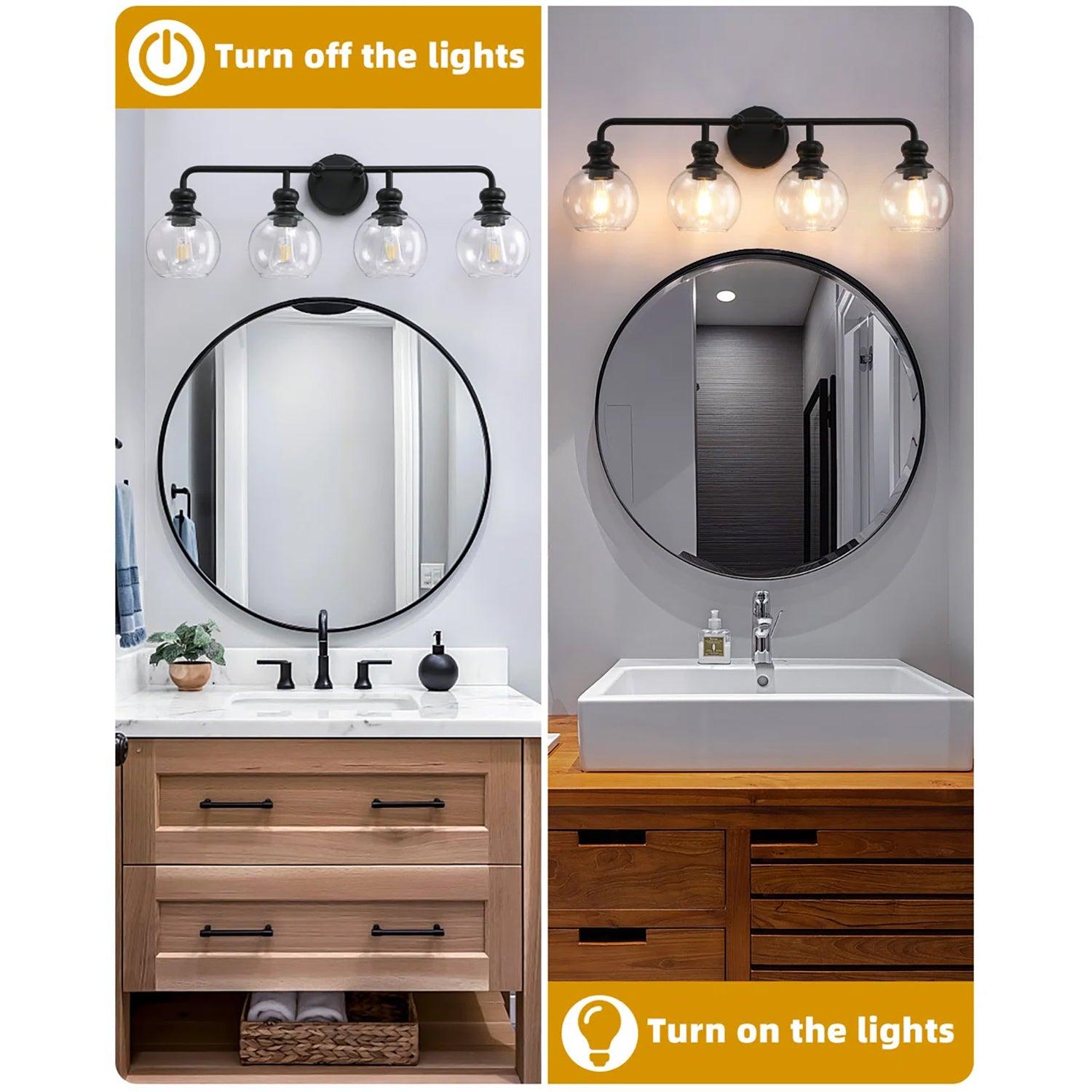 Modern Black Clear Glass 4-Light Bathroom Vanity Light - Perfect for Bathroom, Dressing Room & Makeup Area Lighting