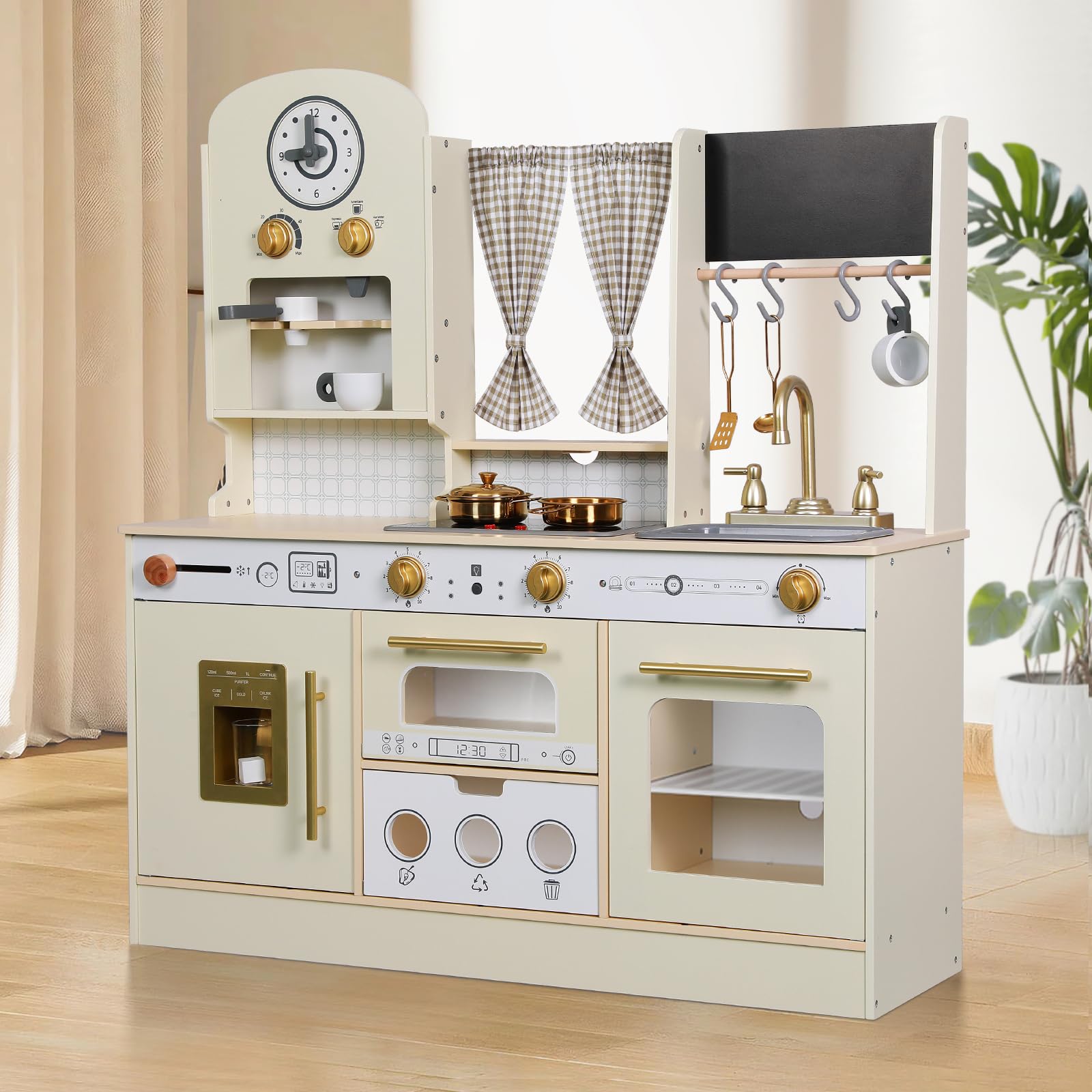 **Wooden Play Kitchen Set for Kids - Adjustable Height with Kitchen Accessories - Pretend Play Toy Gift for Toddlers & Children Ages 3-8 - Perfect for Home, Preschool & Role-Playing Fun (White)**