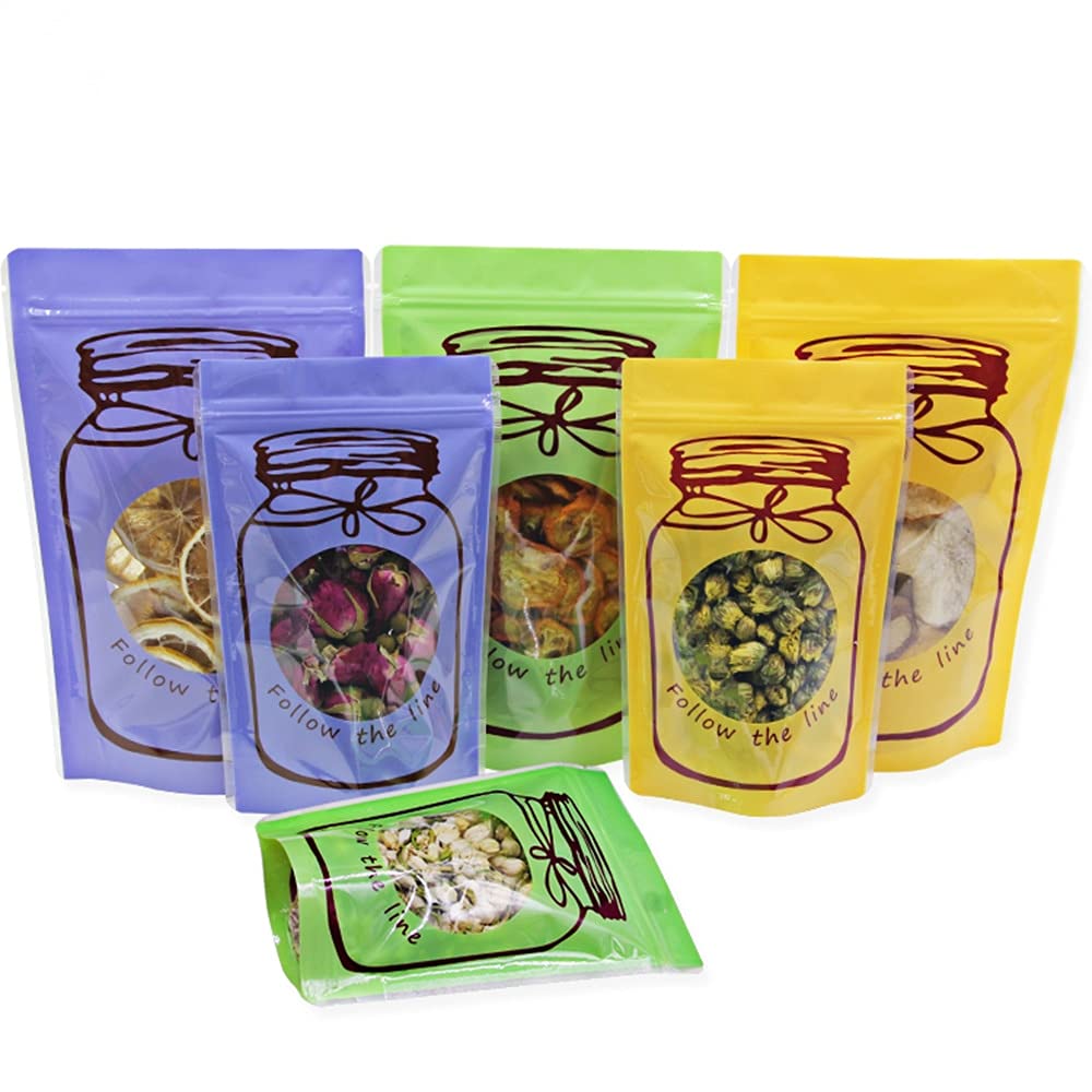 100Pcs 12x19cm Reusable Self-Seal Ziplock Doypack Bags - Moisture Proof Clear Plastic Pouch for Snacks, Candy, Coffee, Tea & Dry Food Storage | Airtight Zip Lock Packaging for Home, Office & Travel Use