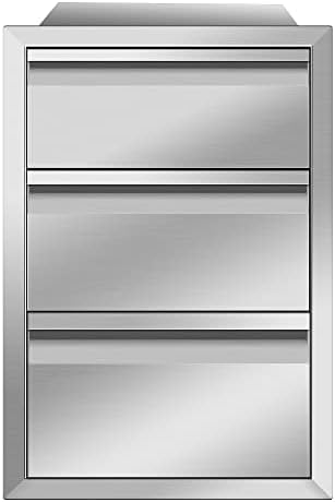 Stainless Steel Outdoor Kitchen Drawers - Flush Mount Double BBQ Drawers with Handle for BBQ Island & Grill Station (14