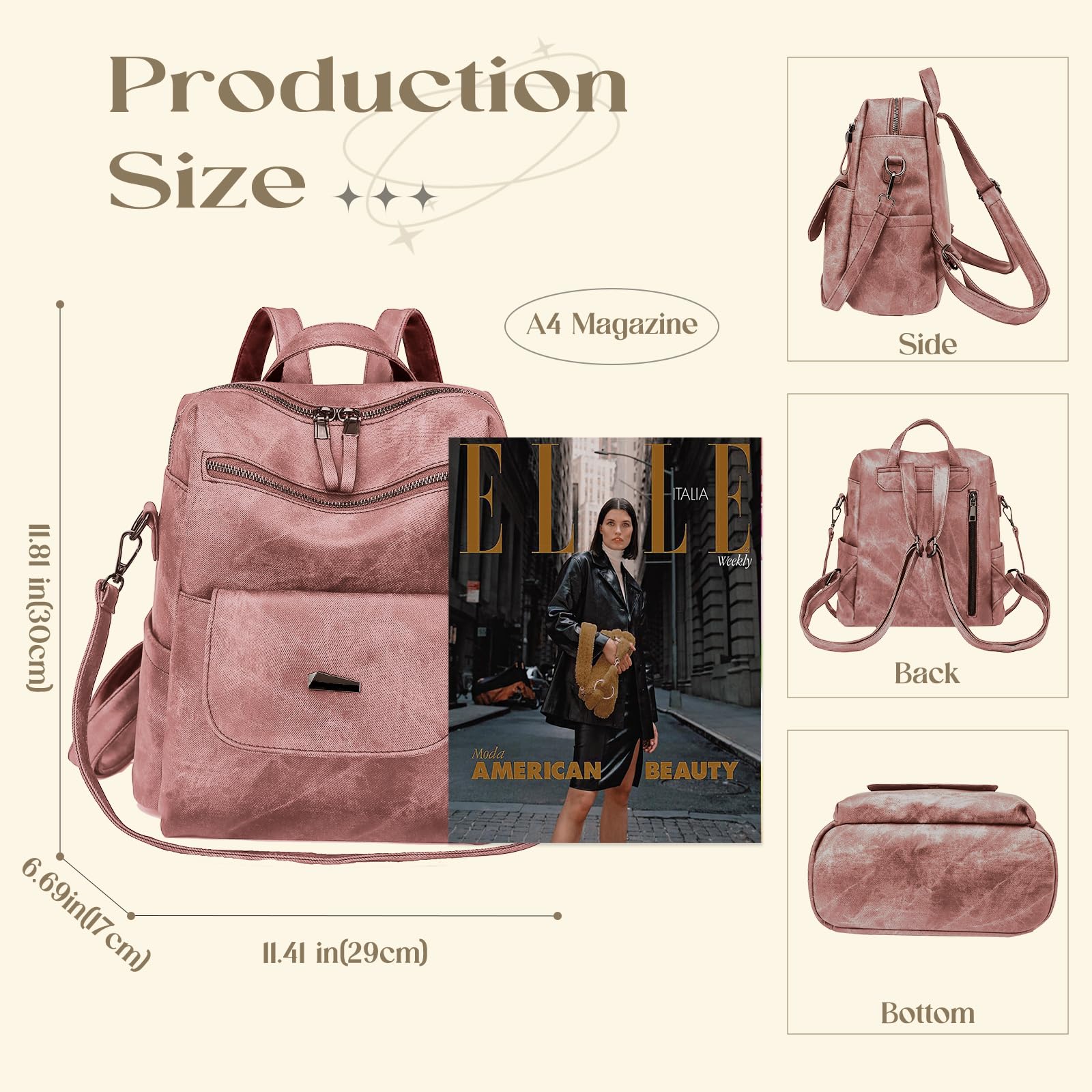 Stylish Women's Leather Backpack Purse - Small Waterproof Anti-Theft Shoulder Bag Handbag for Daily Use, Travel & Work