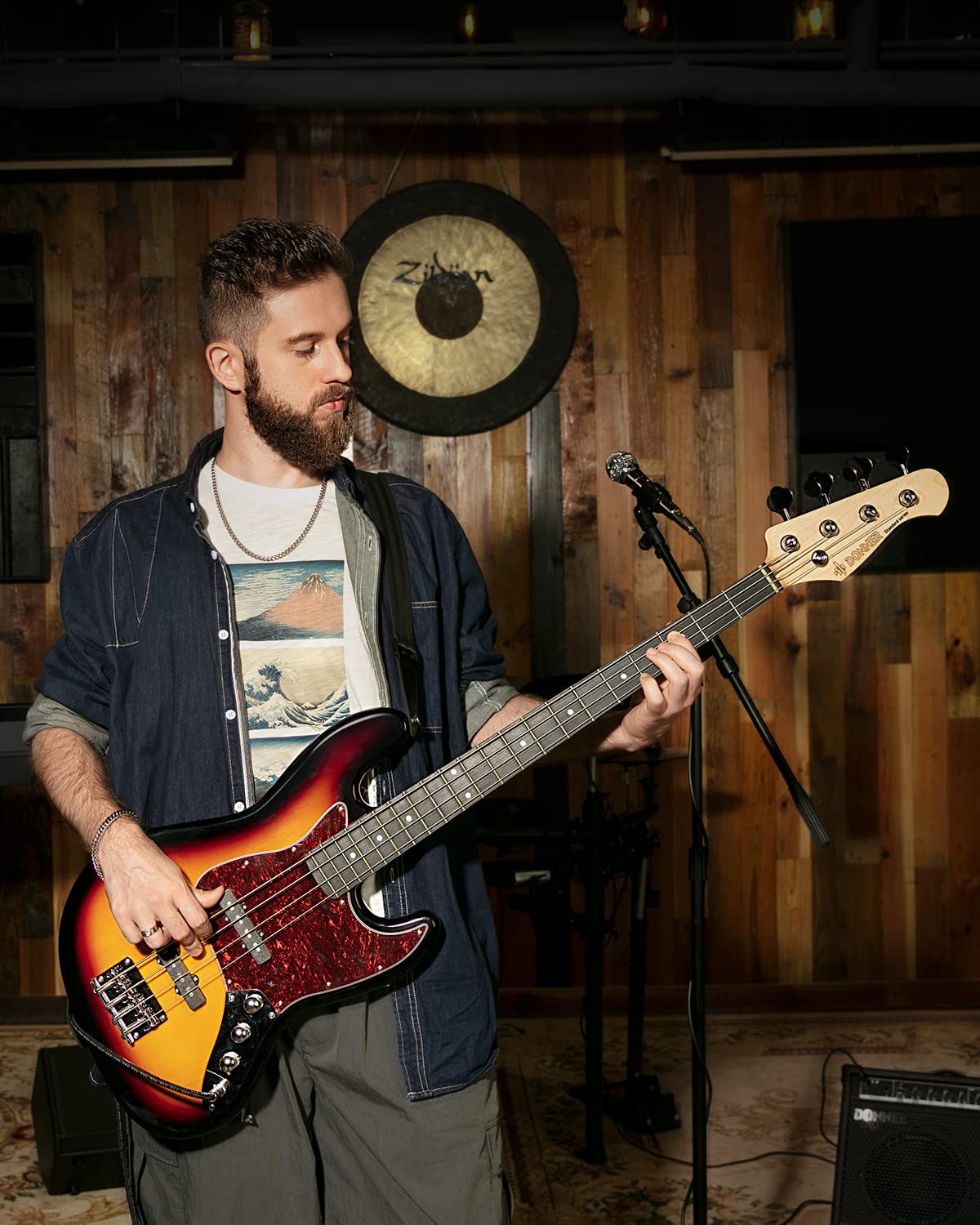 Donner DJB-510 4-String Full Size Electric Bass Guitar Kit for Beginners - Sunburst JB-Style Bass with Gig Bag, Strap, Cable & Free Online Lessons | Perfect for Practice, Recording & Live Performances