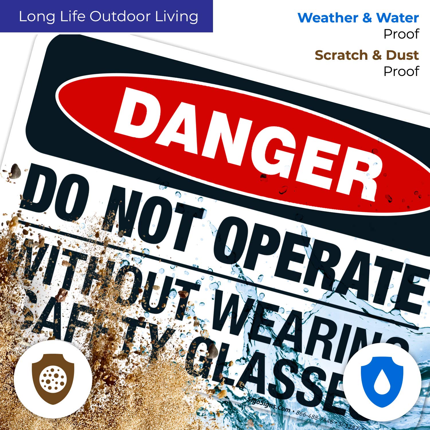 Danger Do Not Operate Without Safety Glasses Sign - OSHA Compliant 10x7 Inch Vinyl Decal | Weatherproof, UV Resistant & Long Lasting (Made in USA) | Perfect for Workshops, Factories & Construction Sites