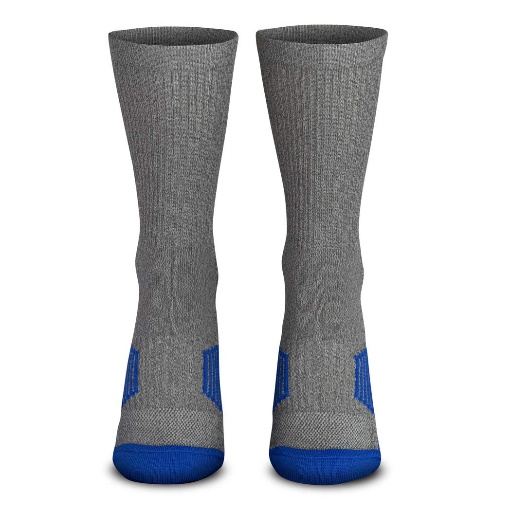 Custom Team Number Mid-Calf Crew Socks for Sports - Athletic Performance Socks in Gray & Blue | Perfect for Basketball, Soccer & Baseball Games, Team Uniforms & School Spirit Events