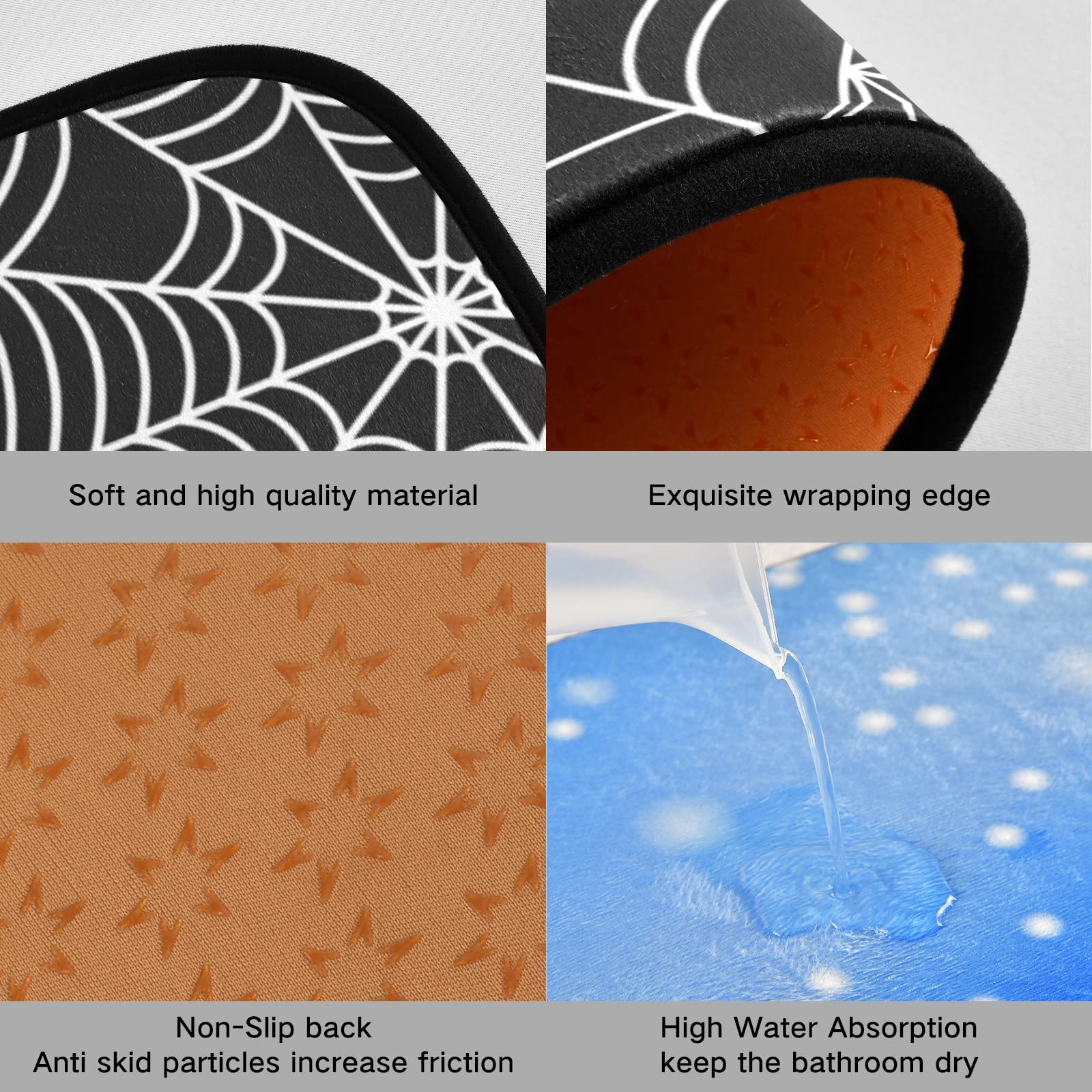 CaTaKu Halloween Spider Web Kitchen Rugs - Non-Slip Washable 2-Piece Set, Halloween Cobweb Polyester Floor Mats for Kitchen, Laundry, Sink & Office - Perfect for Halloween Decor, Standing Comfort & Spooky Home Atmosphere