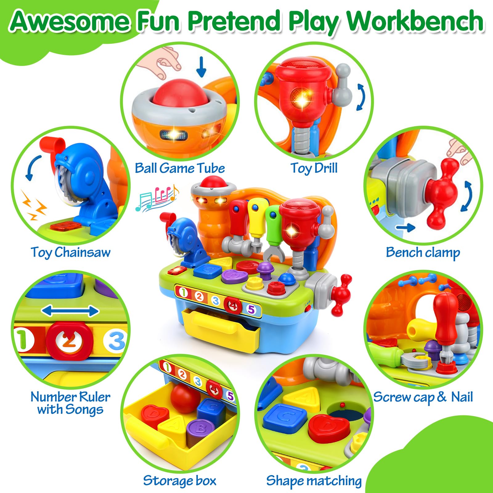 Best Musical Learning Workbench Toy for 1 Year Old Boys - Toddler Educational Toys with Sound & Lights for Ages 12-24 Months - Perfect Birthday Gift & Engineer Pretend Play for Early Learning (Ideal for Playtime, STEM Development & Interactive Fun)