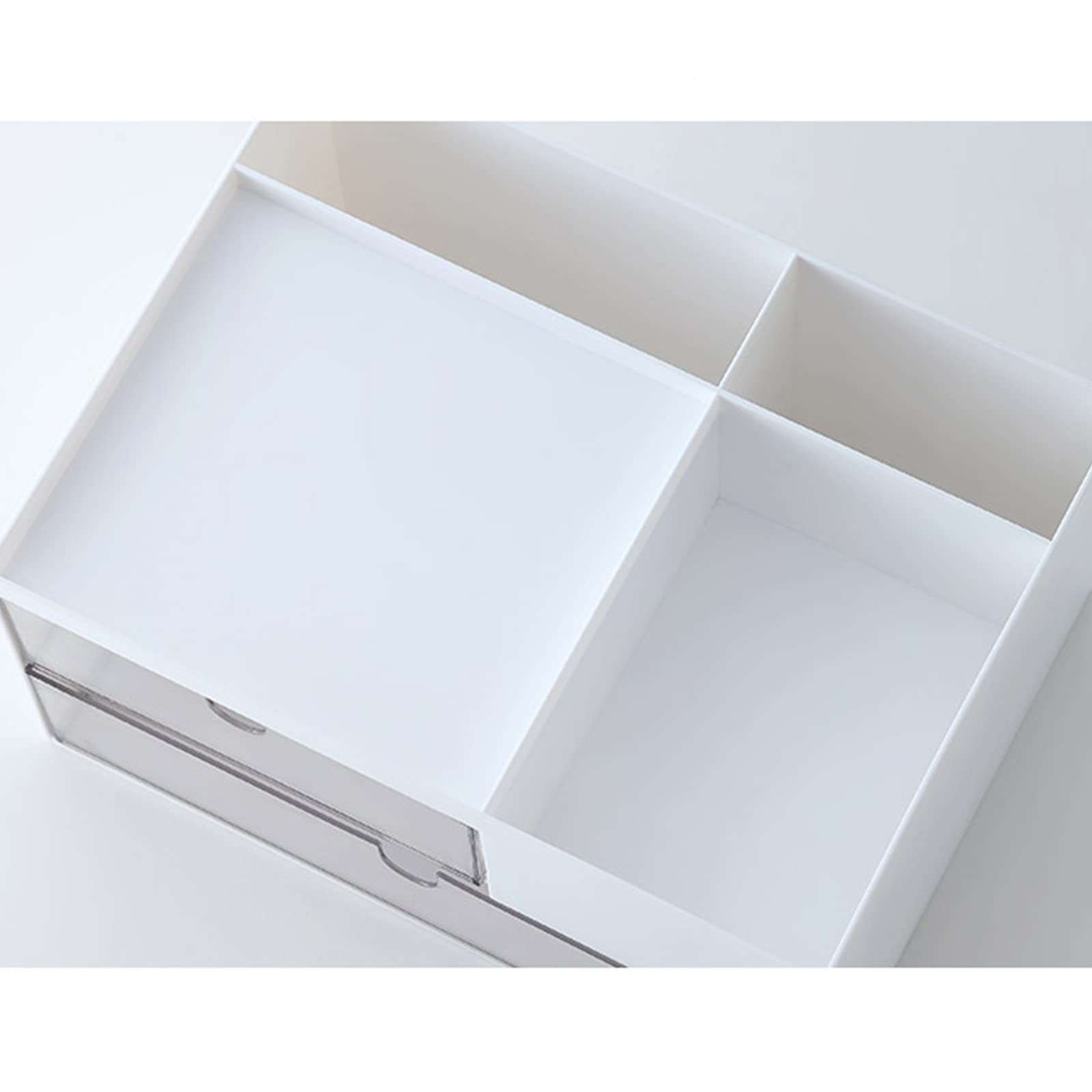 2-Drawer Makeup Organizer with 4 Compartments - White Cosmetic Storage Box for Nail Polish, Lipstick, Brushes & Jewelry | Perfect for Bathroom Vanity, Bedroom Dresser & Travel Skincare Organization