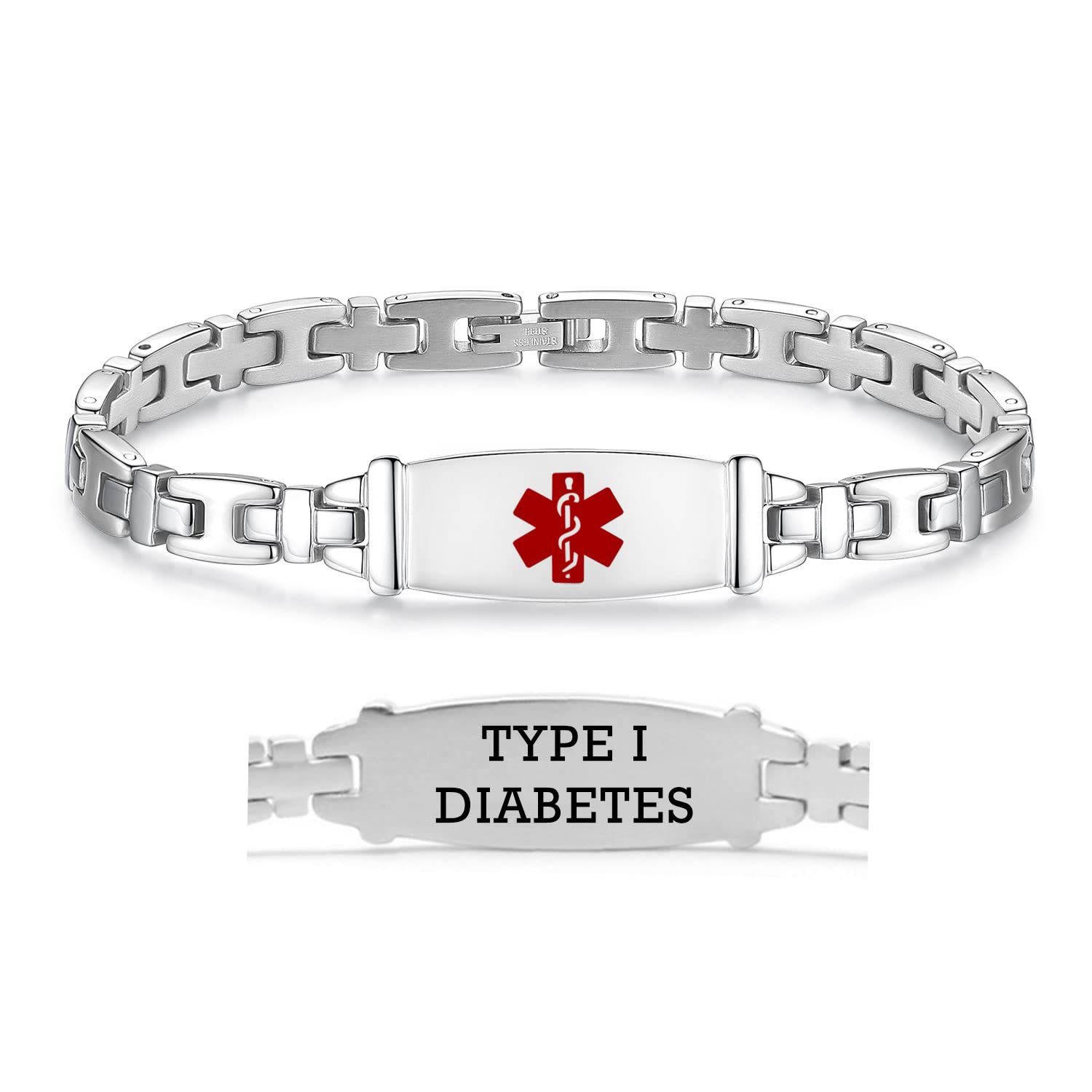 LinnaLove Women's Medical Alert ID Bracelet - Stainless Steel Emergency Medical Bracelet for Women - 7.5 Inch Adjustable - Perfect for Daily Wear, Travel & Emergency Situations