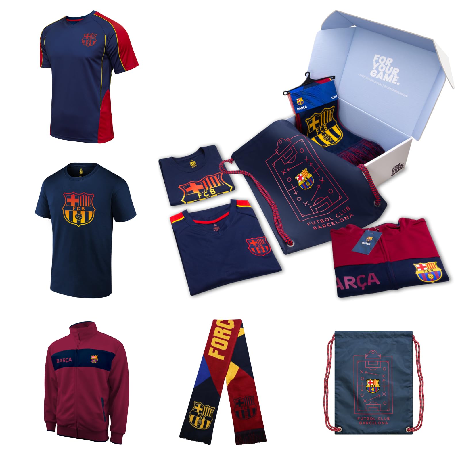 Official FC Barcelona Soccer Fan Pack - 5-Piece Set with Bag, Scarf, Jacket & Shirts | Licensed Merchandise for Soccer Games, Travel & Fan Support