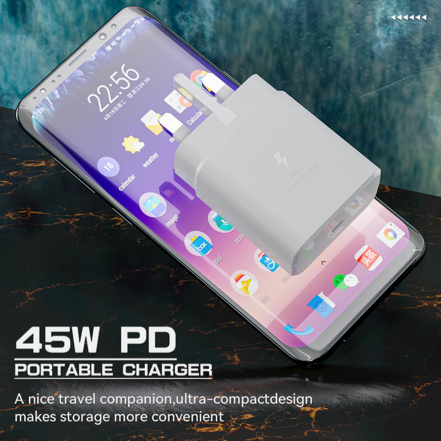 Samsung 45W Super Fast Charging Block with 6FT USB C Cable - PPS 3.0 Quick Charger for Galaxy S23 Ultra/S23+/S23/S22 Series/S21/S20 Series/Tab S8 Ultra - Perfect for Travel, Office & Home Fast Charging Needs