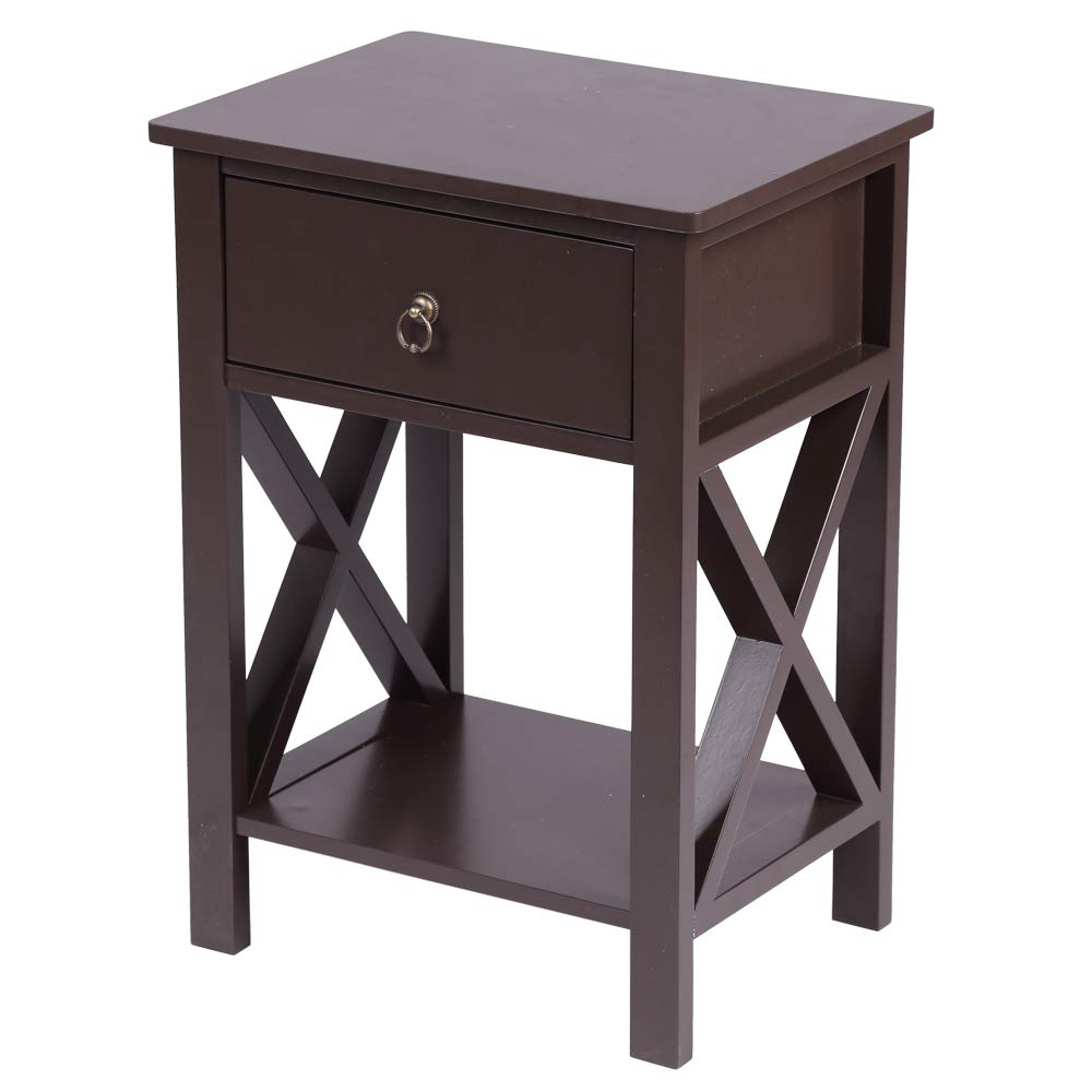 Modern X-Design Nightstand with Drawer & Storage Shelf - Simple End Table for Bedroom, Living Room, Sofa or Couch Side - Perfect Accent Table for Home Furniture & Coffee Table Use
