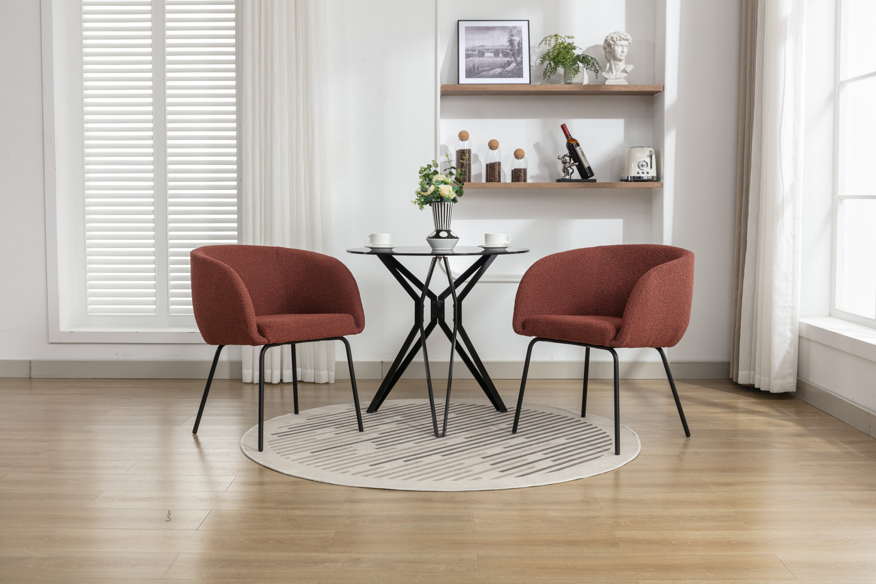 2 Pack Boucle Fabric Dining Chairs with Black Metal Legs - Wine Red | Modern Upholstered Side Chairs for Kitchen, Dining Room, or Office | Comfortable & Stylish Seating Solution