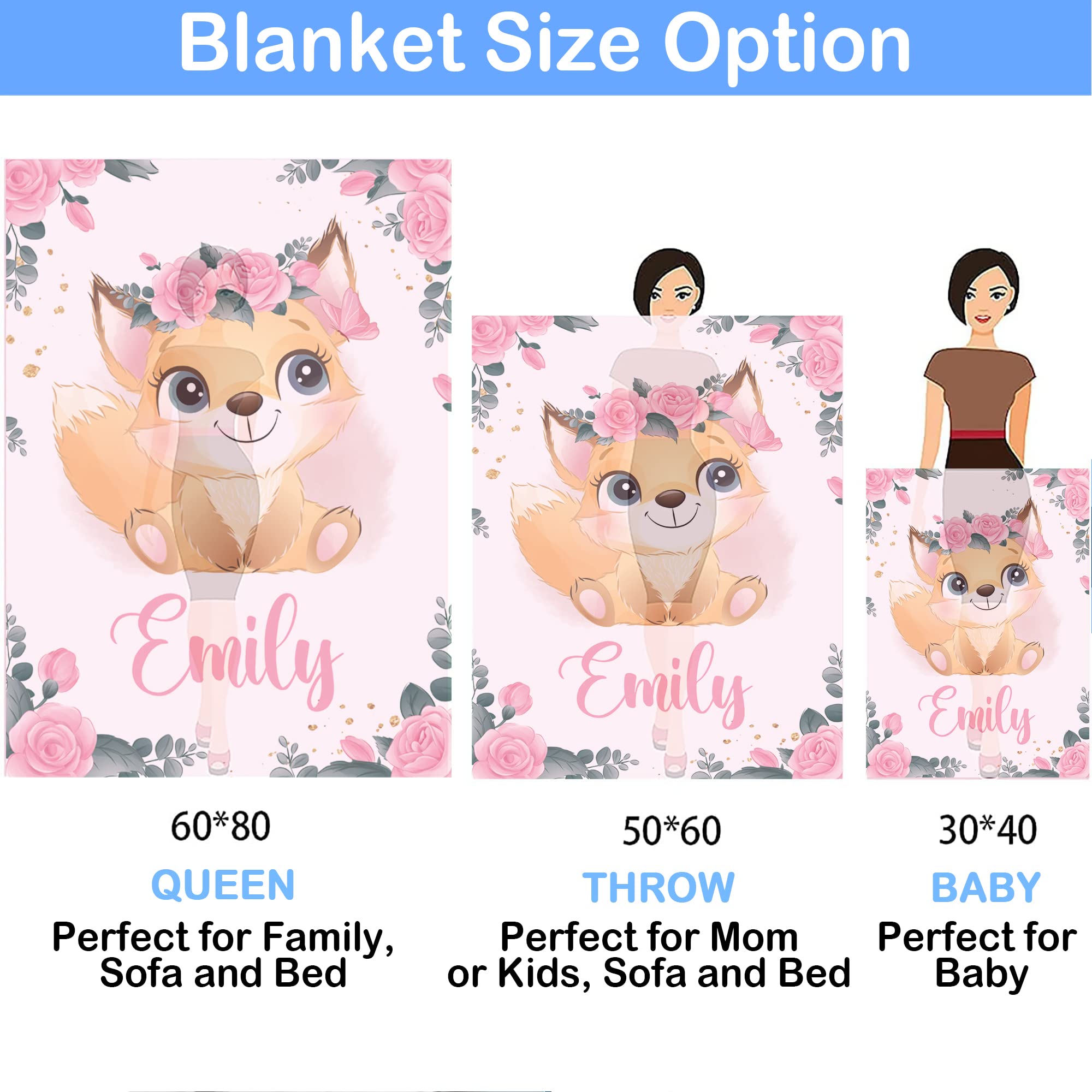 Personalized Baby Girl Blanket with Name - Custom Fleece Blanket 30x40 Inches - Fox Design for Newborns, Nursery, Photo Shoots & Gift Giving