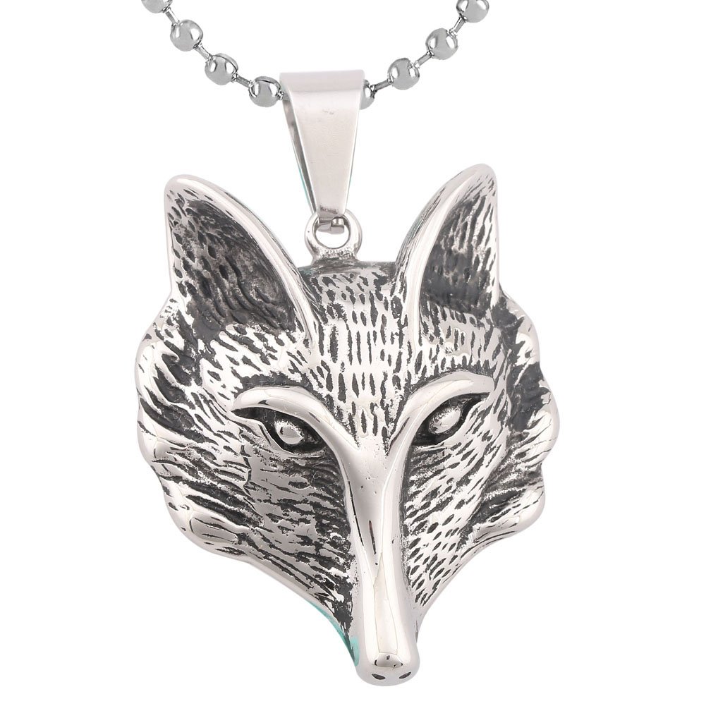 Fox Head Silver Stainless Steel Necklace for Men & Women - Trendy Gothic Jewelry with Adjustable Chain - Perfect for Halloween, Cosplay, and Everyday Fashion Accessories