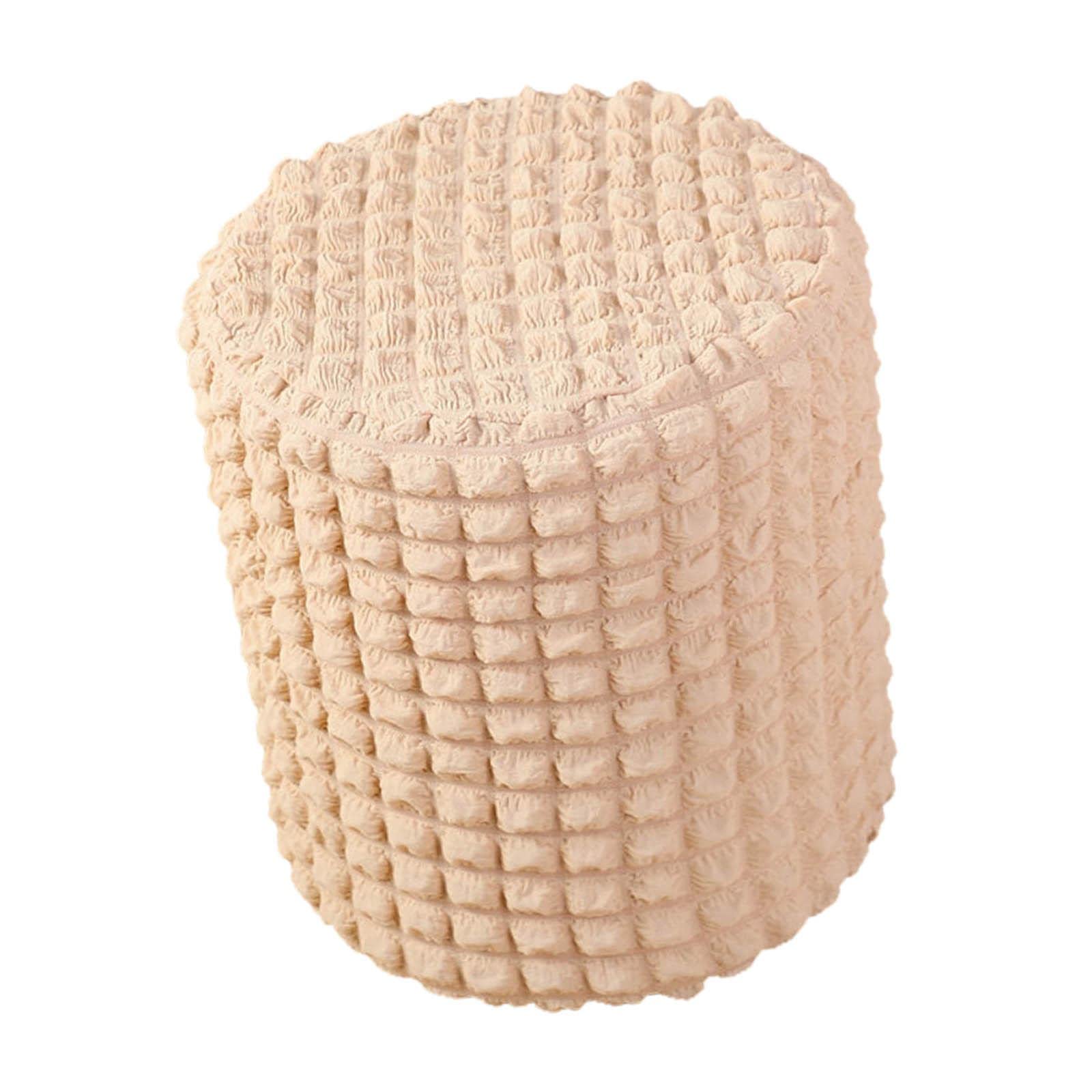 Elastic Round Ottoman Cover - Soft Comfortable Polyester Stool Slipcover for Storage Ottoman | Home Decor for Living Room, Bedroom & Dining Room | Beige | Perfect for Cozy Seating & Extra Storage
