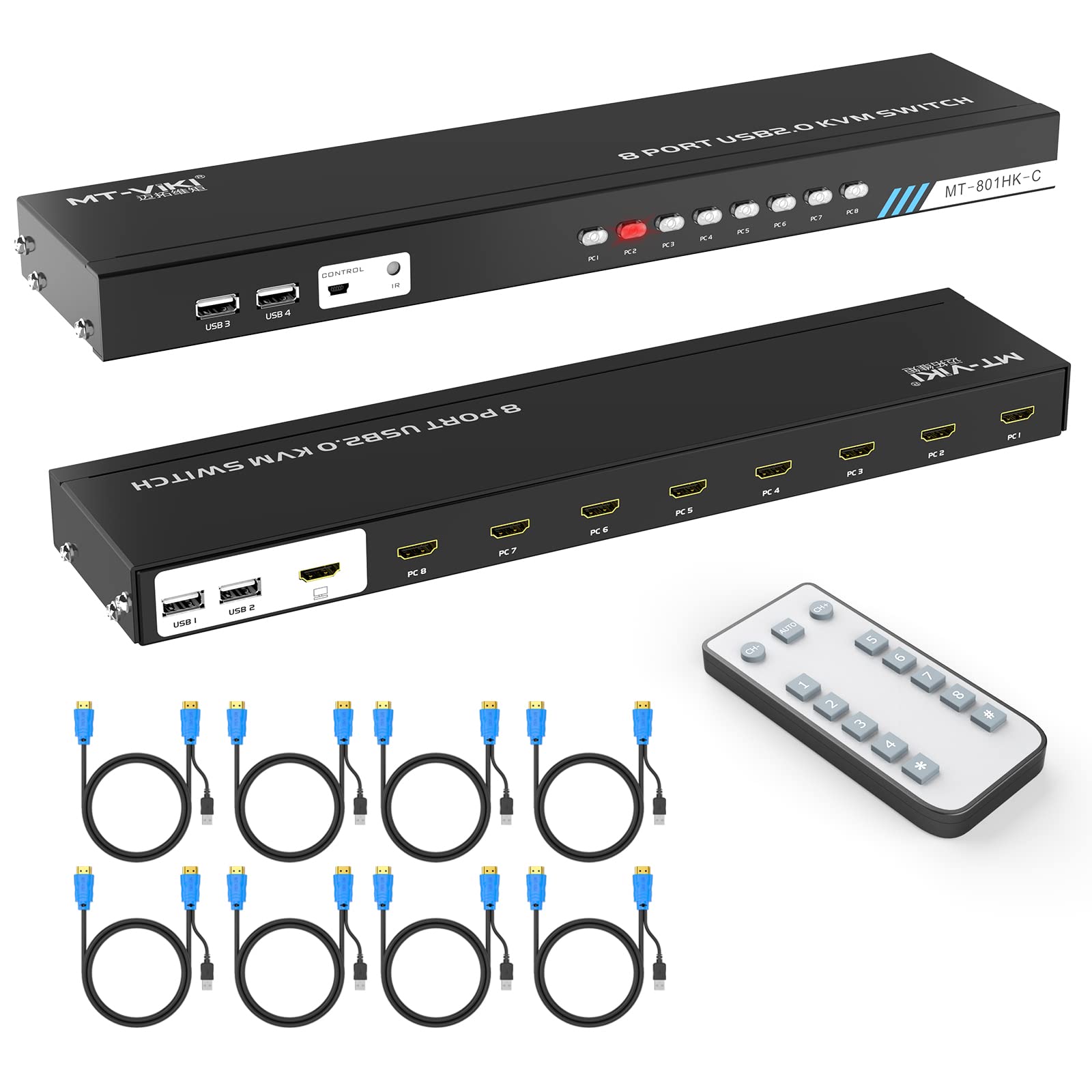 8-Port HDMI KVM Switch with IR Remote - 4K@30Hz Rackmount USB Console for 8 Computers | Includes 8 KVM Cables, Desktop Selector & Rack Rails | Ideal for Data Centers, Server Rooms & Multi-PC Workstations