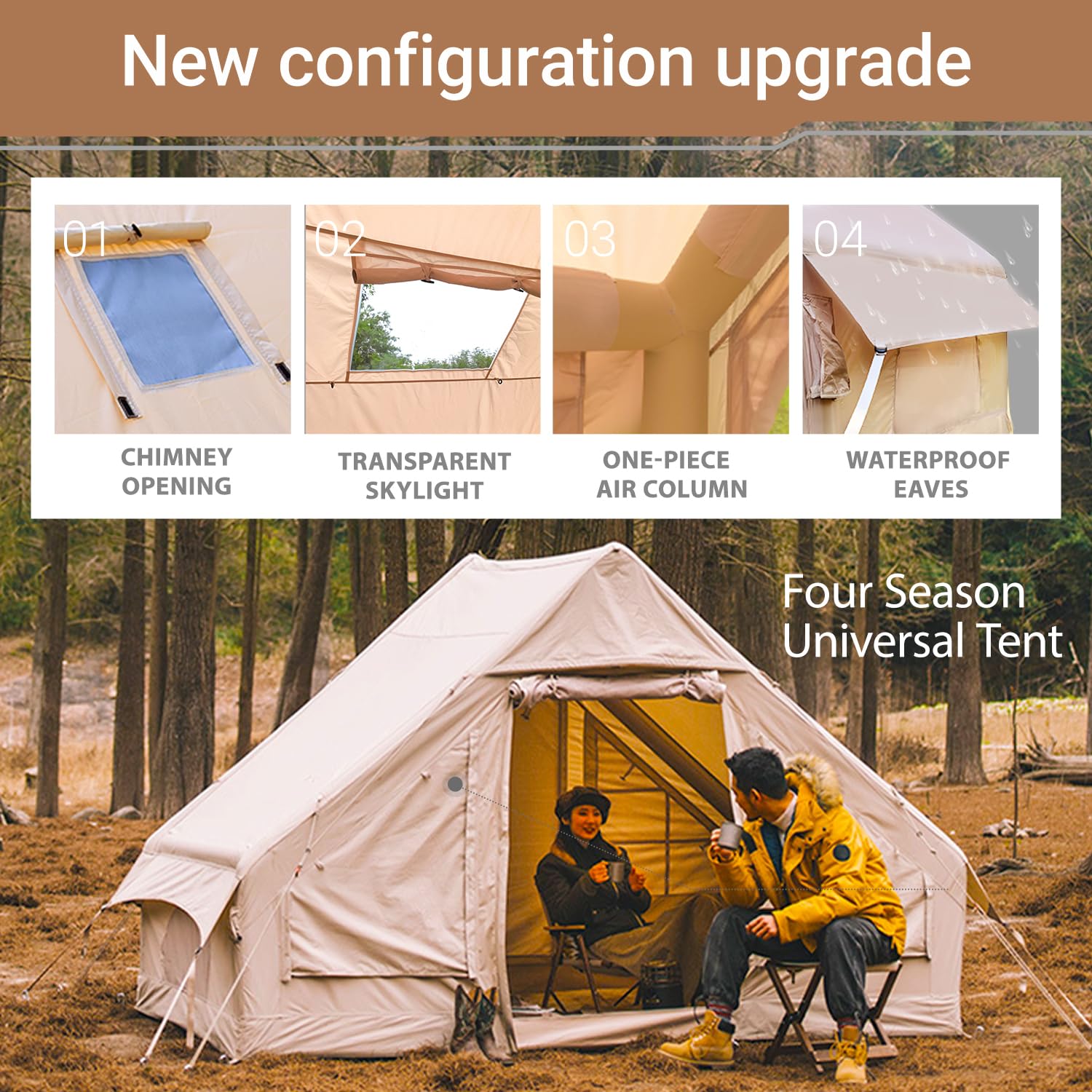 Inflatable Camping Tent for 4-6 People - 4 Season Waterproof Portable Blow Up Tent with Air Pump | Perfect for Family Camping, Glamping, Outdoor Adventures & Emergency Shelter