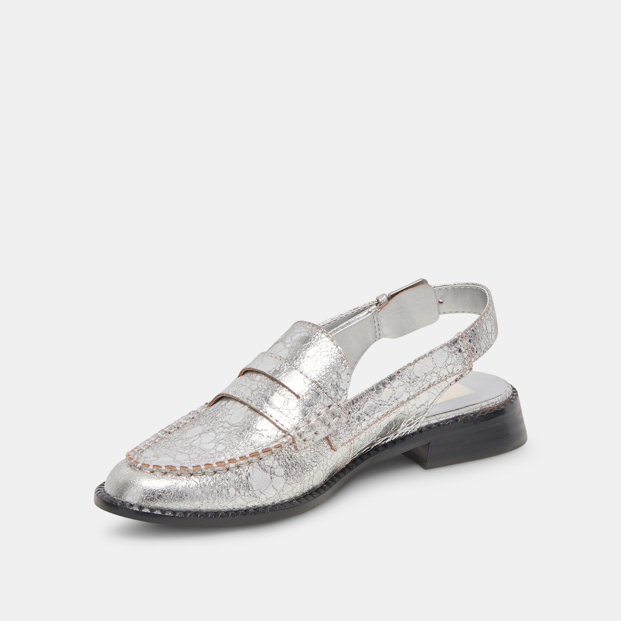 HARDI Women's Wide Loafers - Silver Crackled Leather Slip-On Shoes for Comfort & Style | Perfect for Office, Casual Wear & Travel