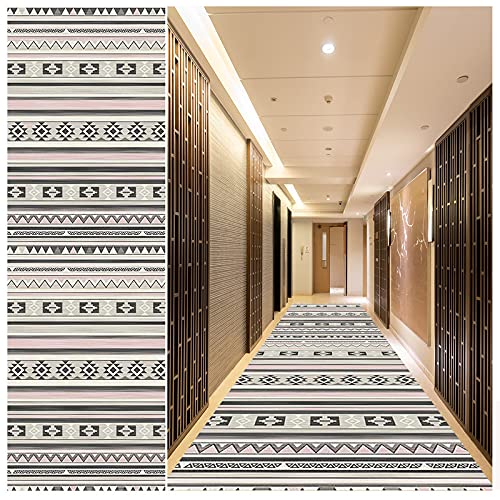 WTHYGB Runner Boho Rug - 3.3' x 14' Pink Indoor Doormat | Large Soft Washable Absorbent Microfiber Rug for Hallway, Entryway & Floor | Perfect for Bohemian Home Decor, Living Room Runner & Apartment Entrance