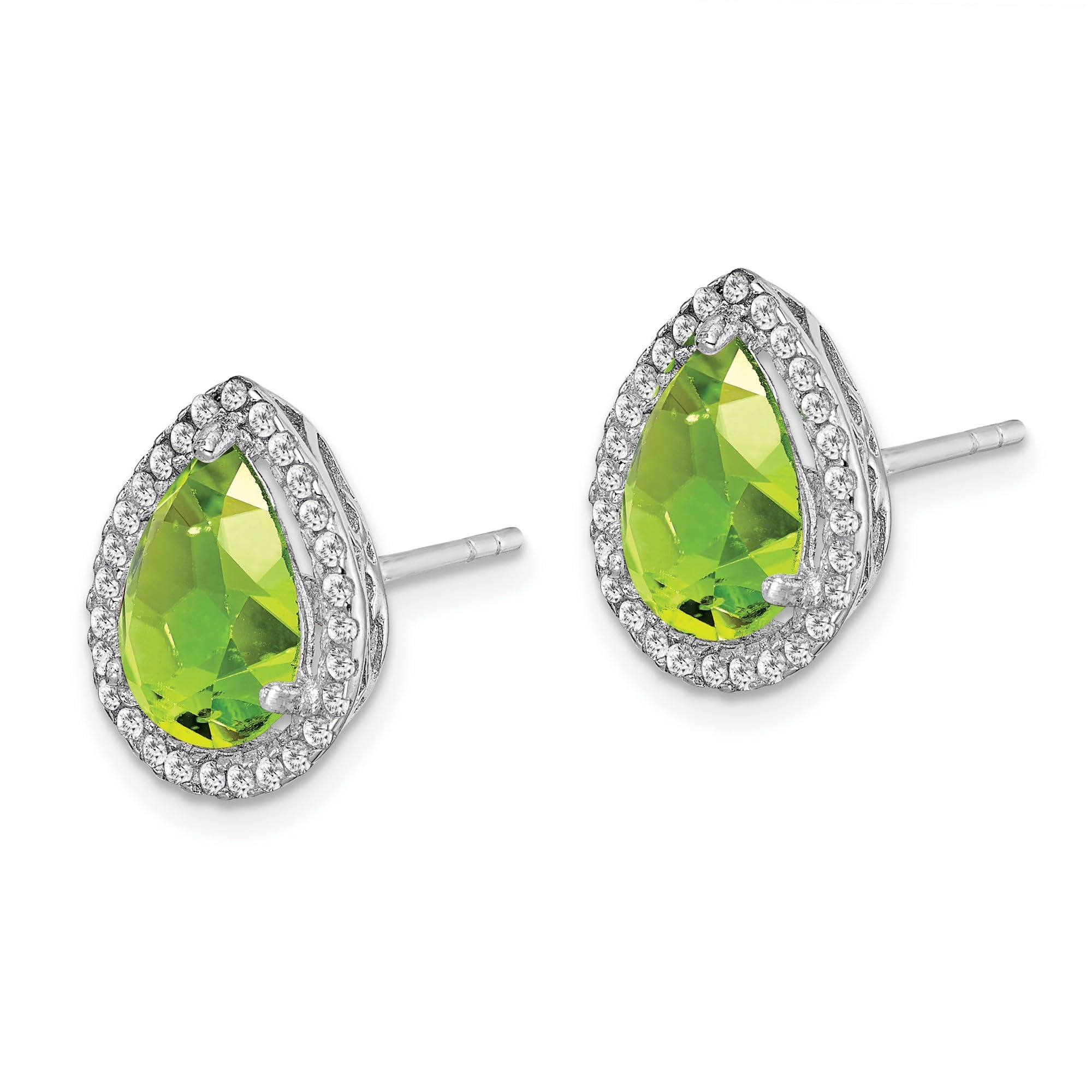 14x11mm Sterling Silver Polished Simulated Peridot & CZ Post Earrings for Women - Elegant Everyday Jewelry, Gift for Her, Wedding & Party Accessories