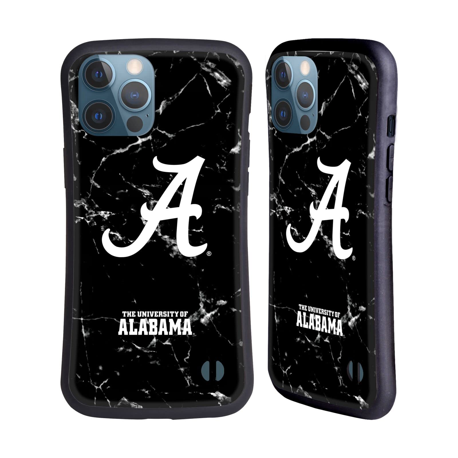 Officially Licensed University of Alabama UA iPhone 13 Pro Max Case - Black & White Marble Hybrid Protective Cover | Durable Shockproof Phone Case for College Fans, Game Day & Everyday Use