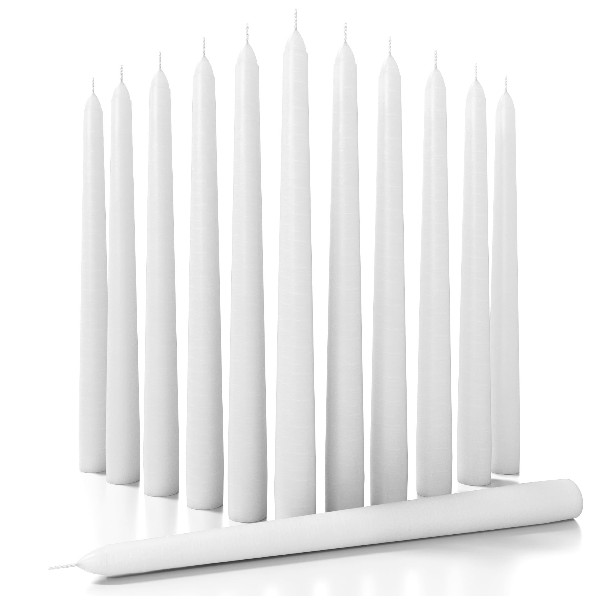 Premium CANDWAX 10 Inch White Taper Candles - Set of 12 Dripless, Smokeless, Unscented Long Burning Candles - Hand-Poured Tall Candlesticks for Shabbat, Dinner Parties, Weddings & Romantic Ambiance